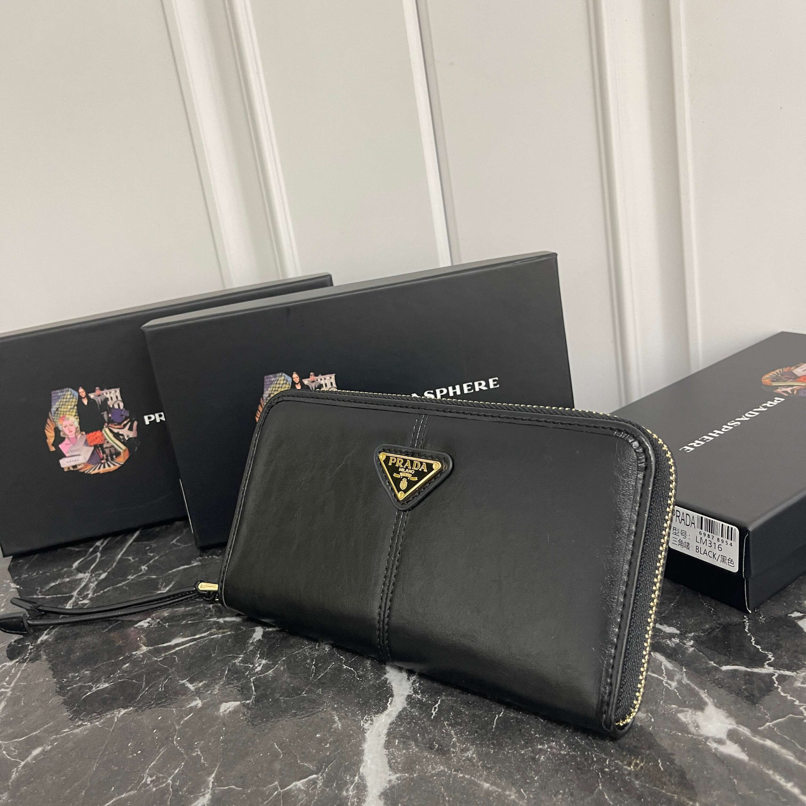 Prada Oiled Leather Wallet with Metal Triangle Logo - Image 2