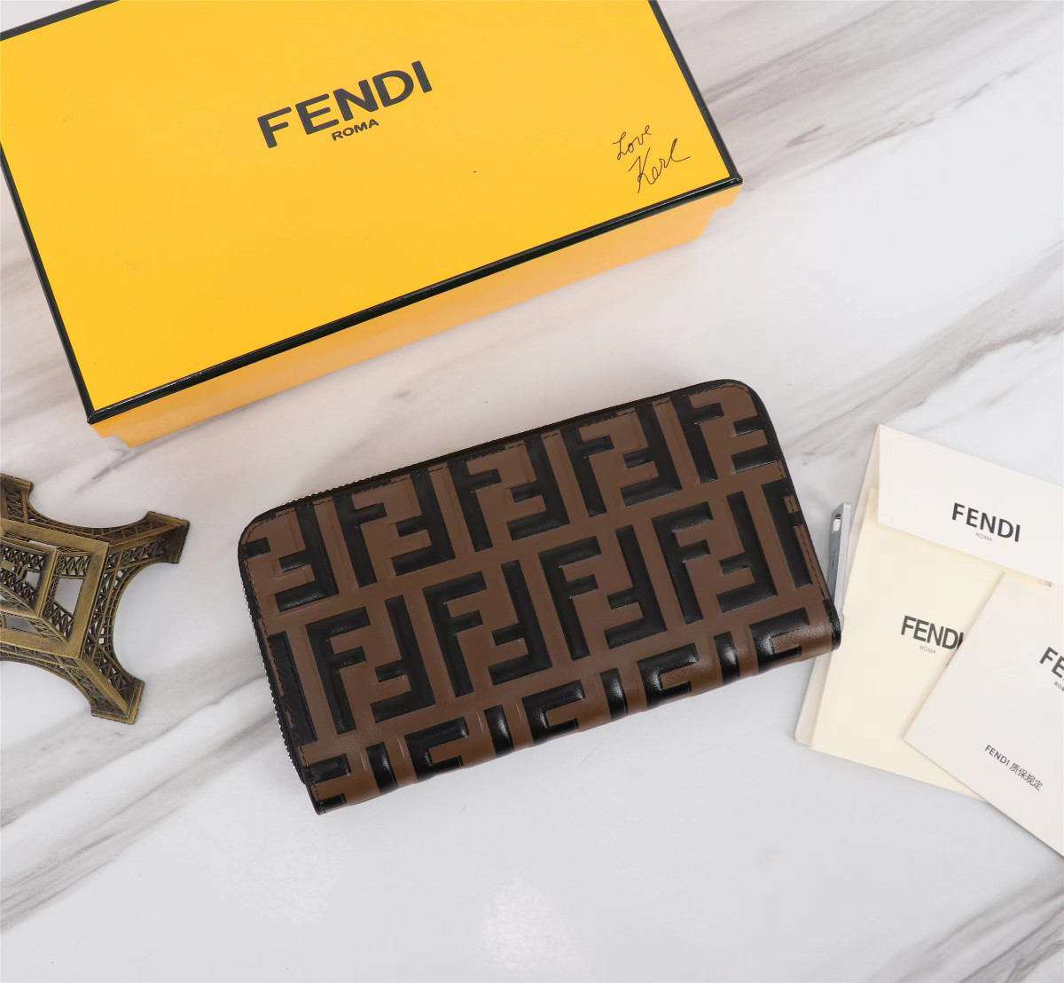 Fendi Zip Wallet in Khaki Leather - Image 2