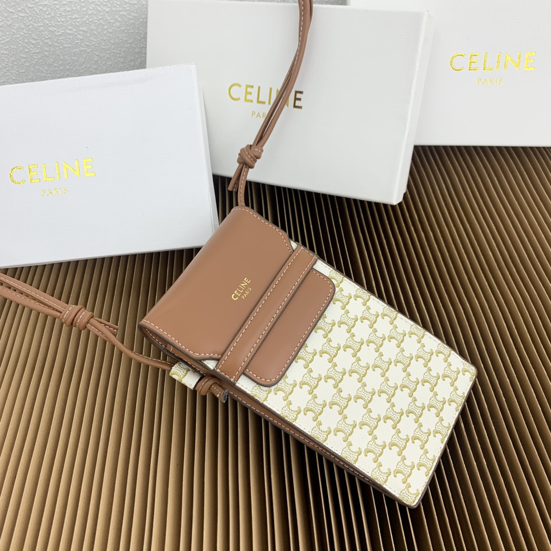 CELINE Logo-Print Lambskin Leather Flap Phone Bag - Image 2