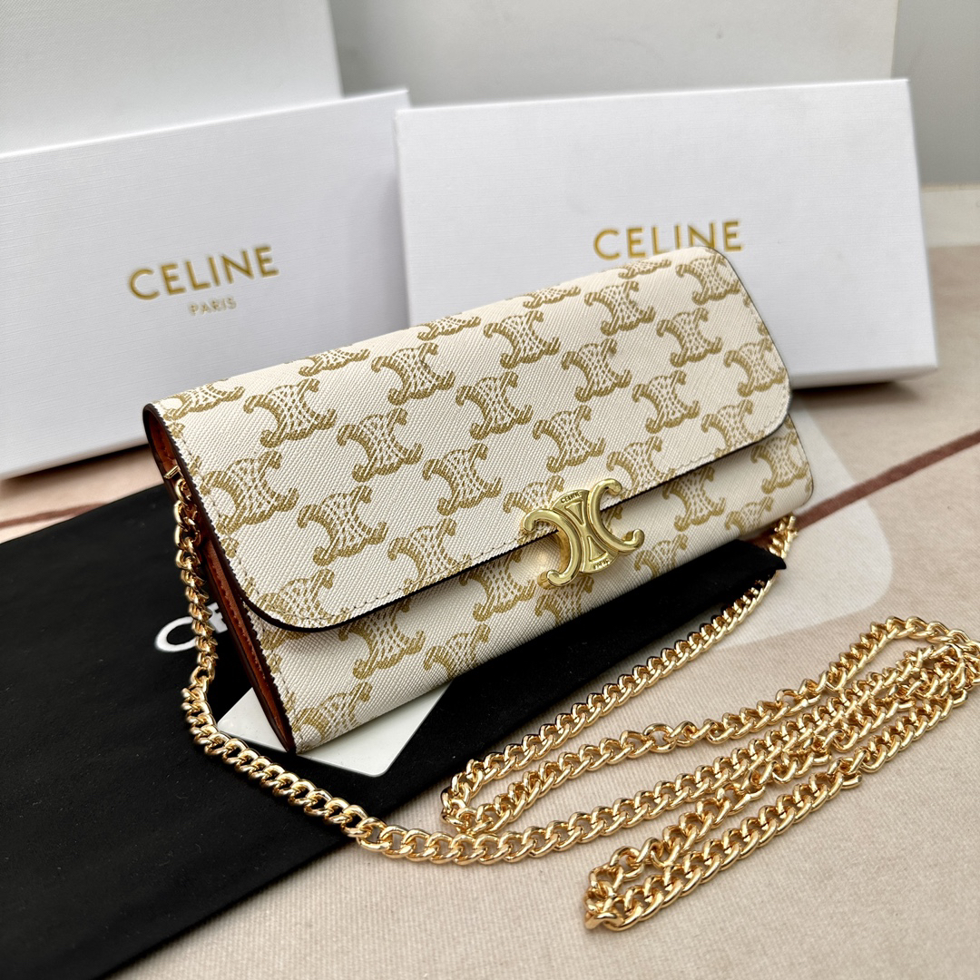 Celine Triomphe Leather Wallet with Zipper Compartment and 12 Card Slots - Image 2