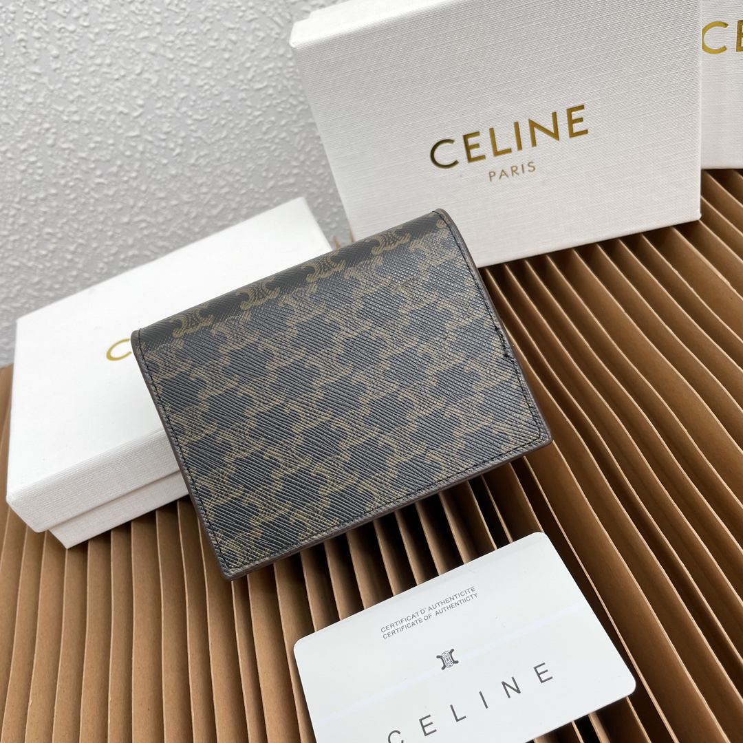 Celine Brown Lambskin Leather Business Card Holder with Logo Print - Image 2