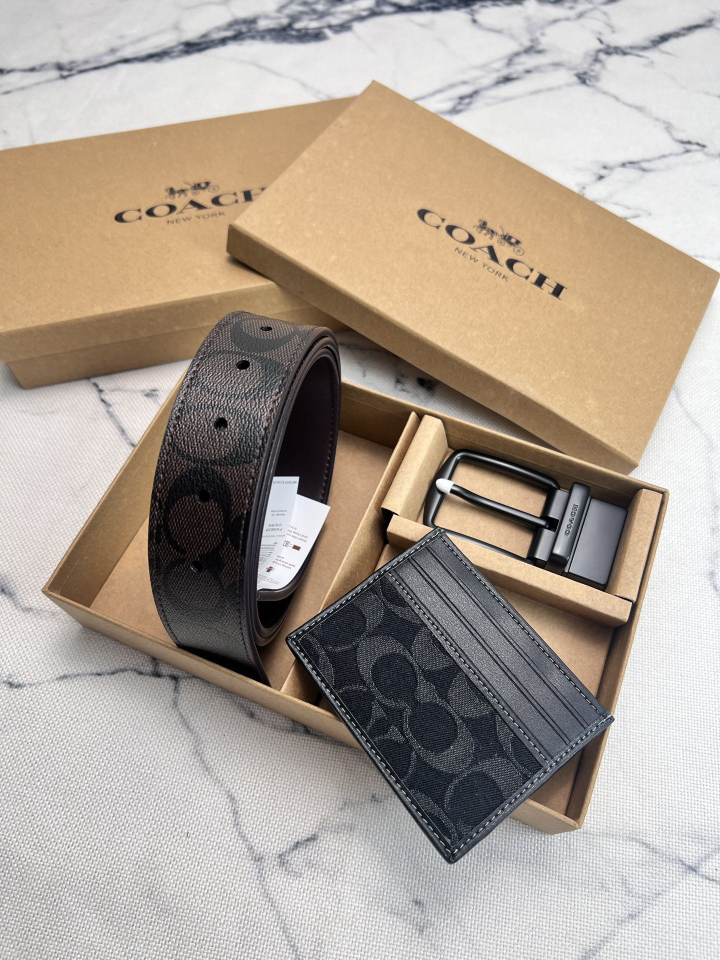 Coach Men's Leather Belt and Black Card Holder Set - F64839 / CAJ47 - Image 2