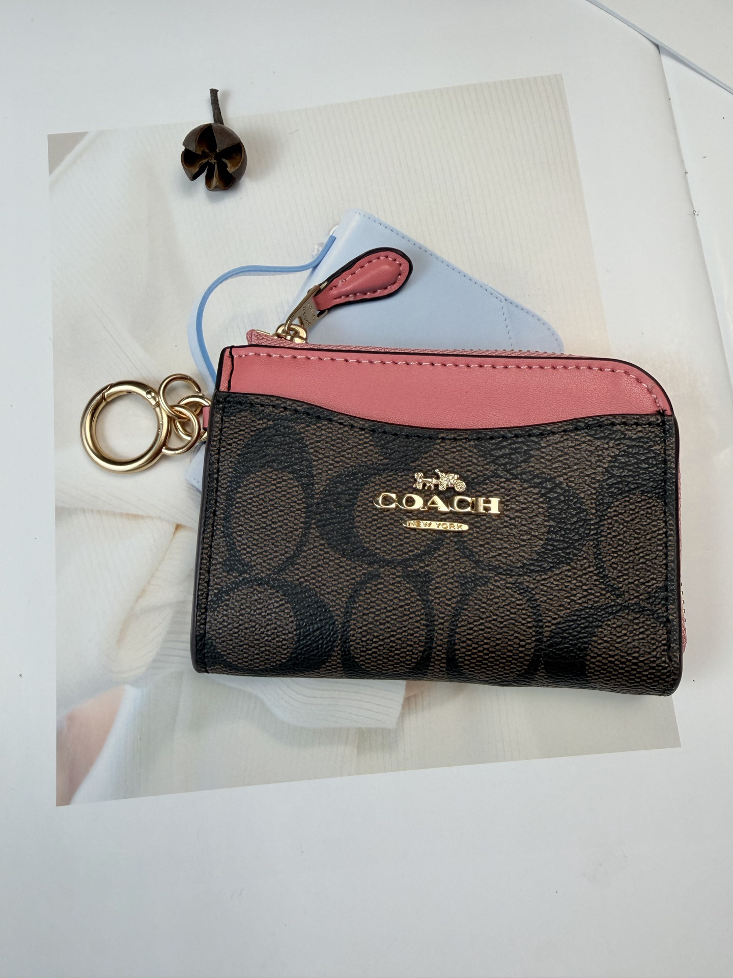 Coach Signature C8275 Coffee and Rose Leather Coin Purse - Image 2