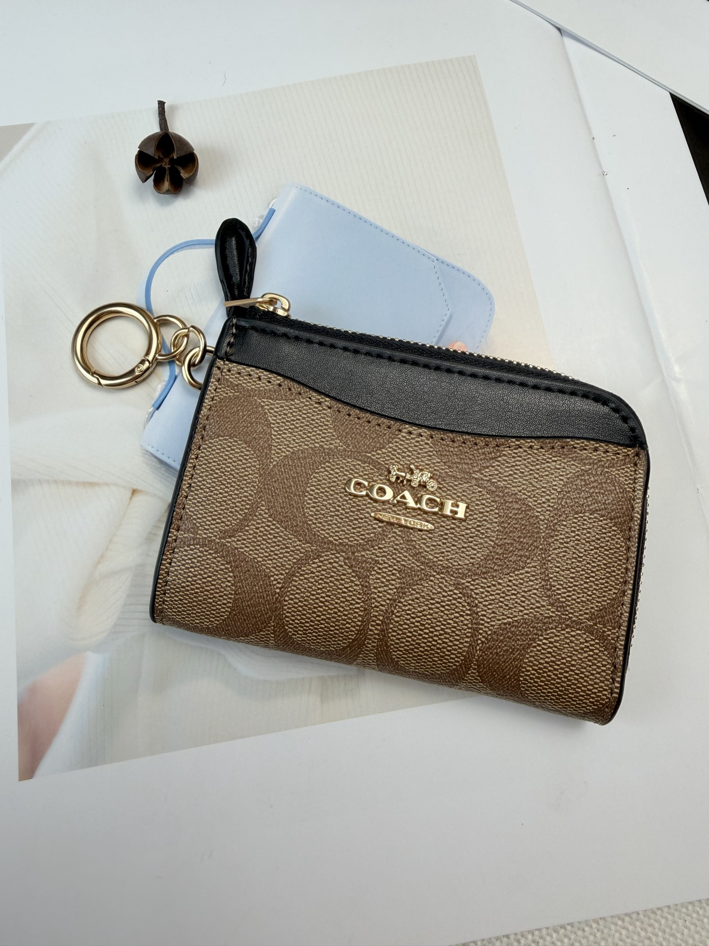 COACH Signature C Khaki and Black Leather Coin Purse C8275 - Image 2