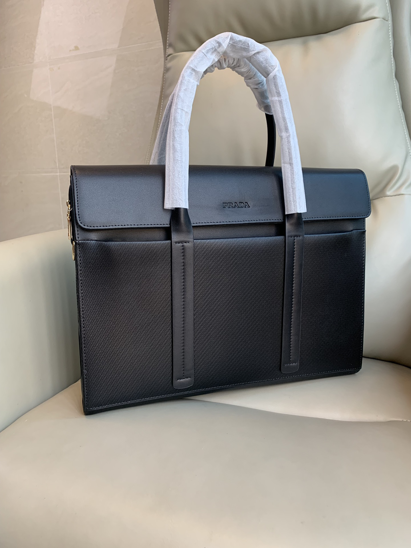 Prada Embossed Leather Briefcase - Image 3