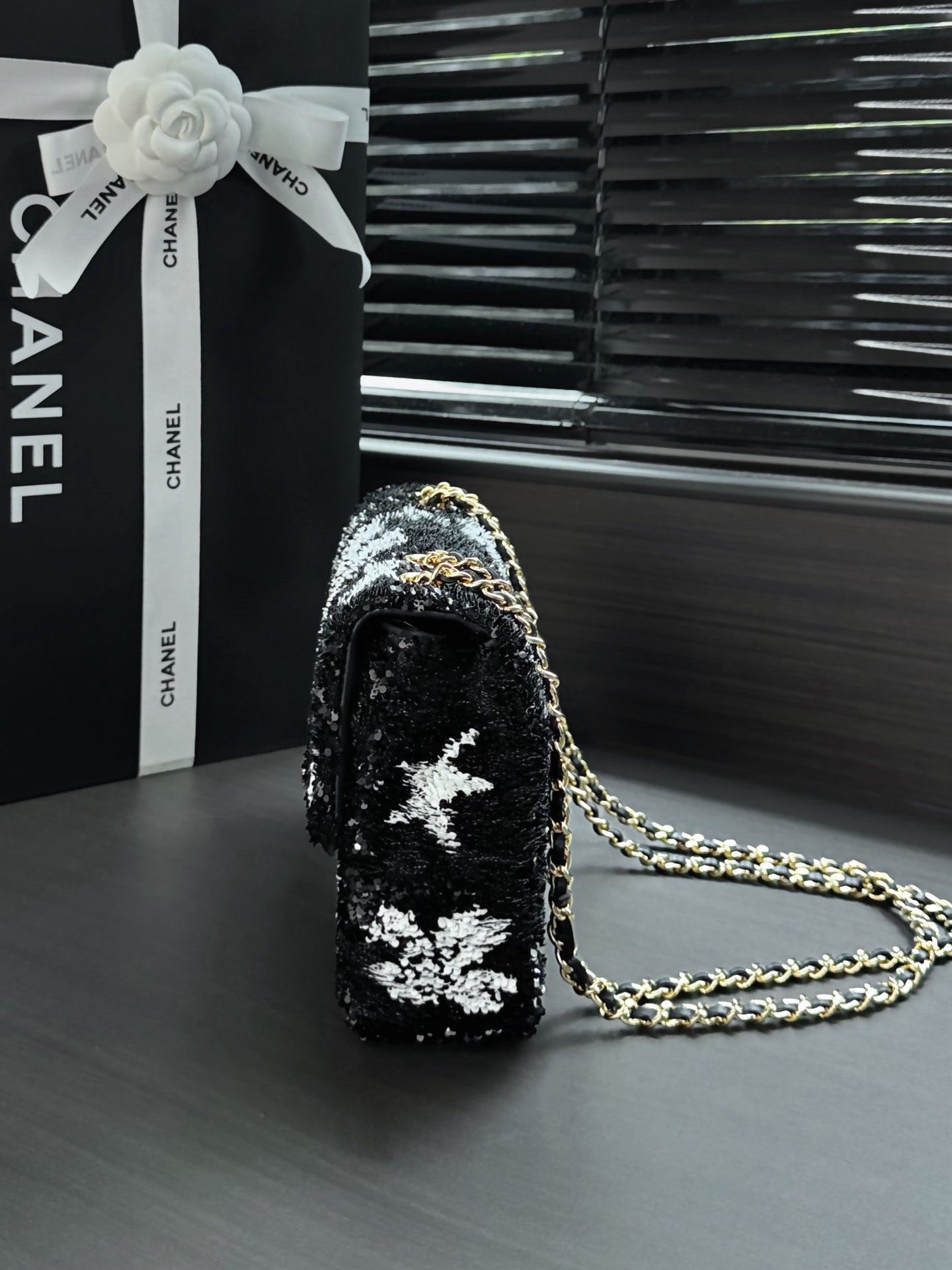 Chanel Classic Flap SO BLACK Sequin and Beaded Handbag - Image 3
