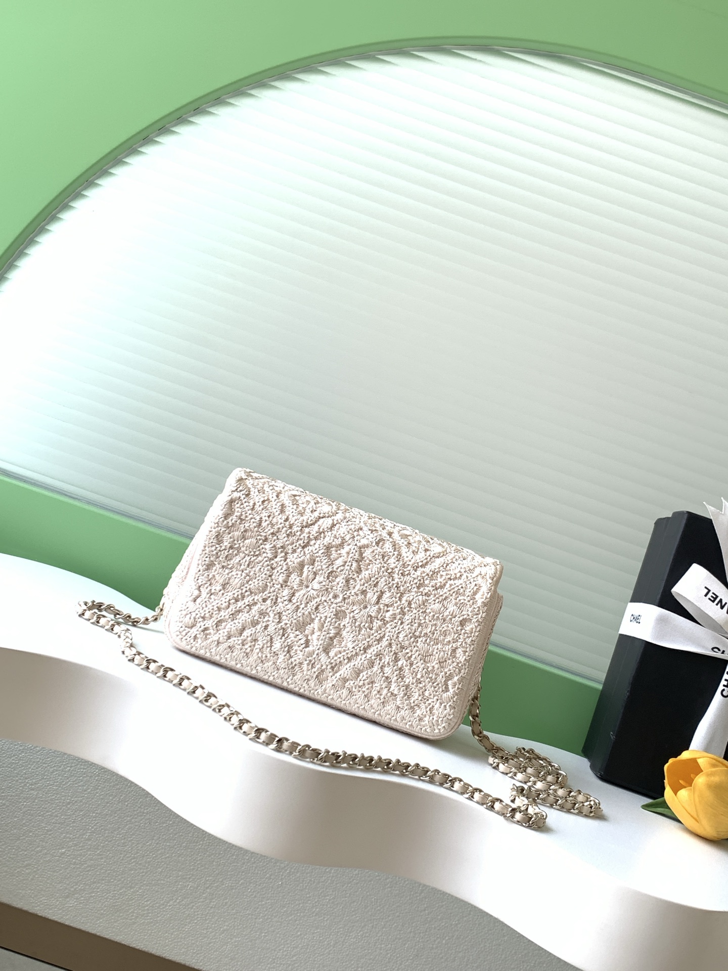 26-Gauge Woven Wool Shoulder Bag with Double C Hardware and Leather-Woven Chain Strap - Image 3