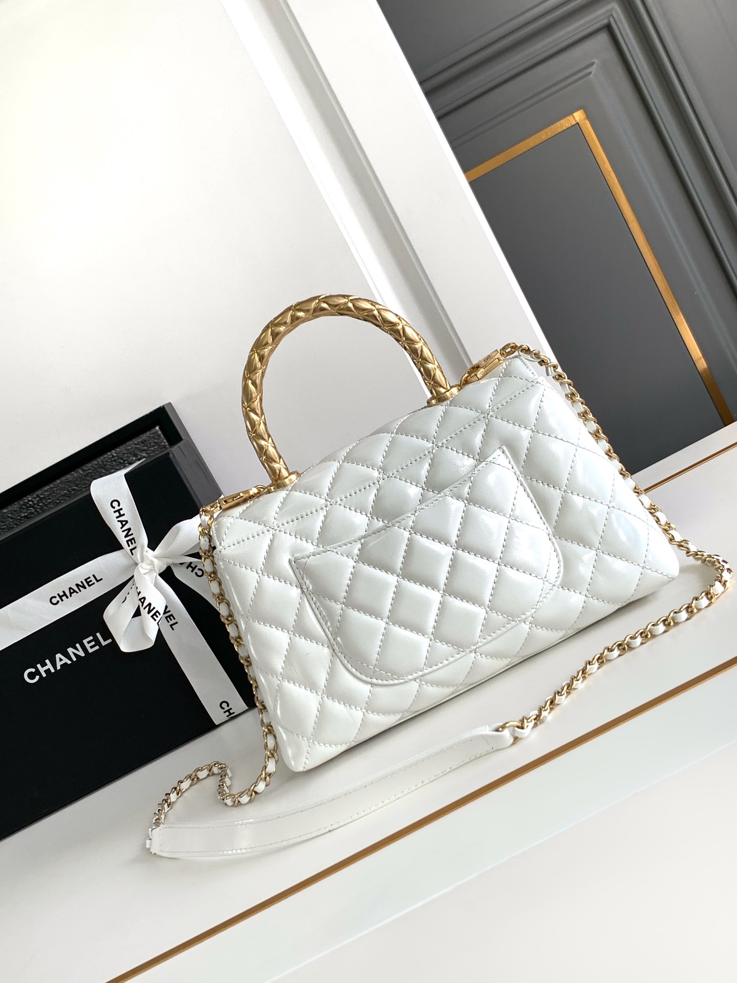 Chanel Coco Handle Small White Handbag - Image 3