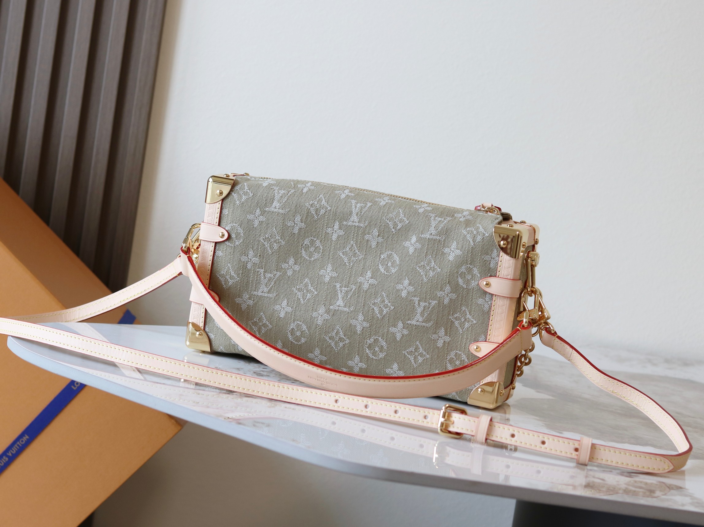 Side Trunk East West Crossbody Bag in Green Monogram Eclipse Canvas - Image 3