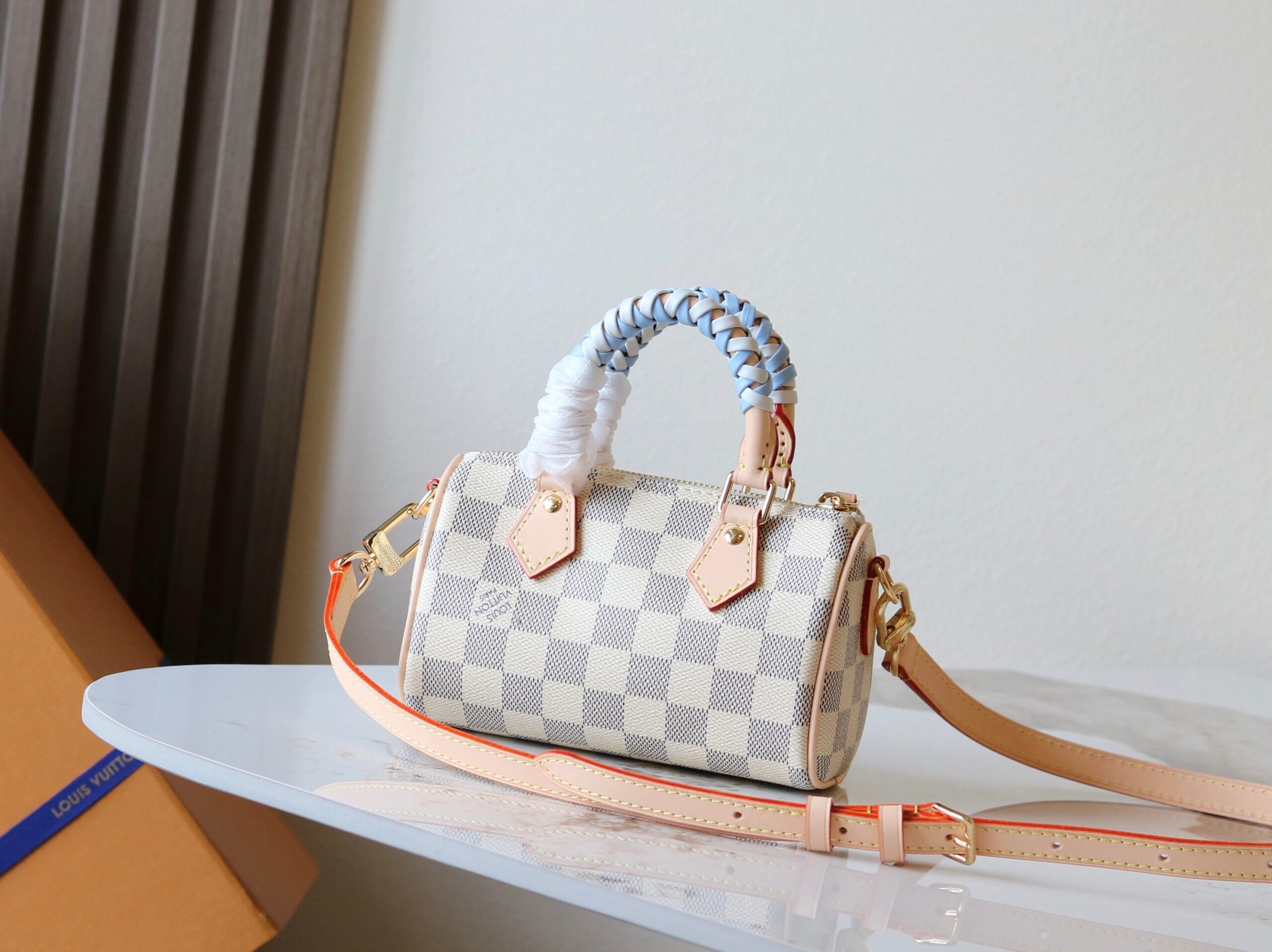 Louis Vuitton Nano Speedy Handbag in Damier Azur Canvas - Image 3