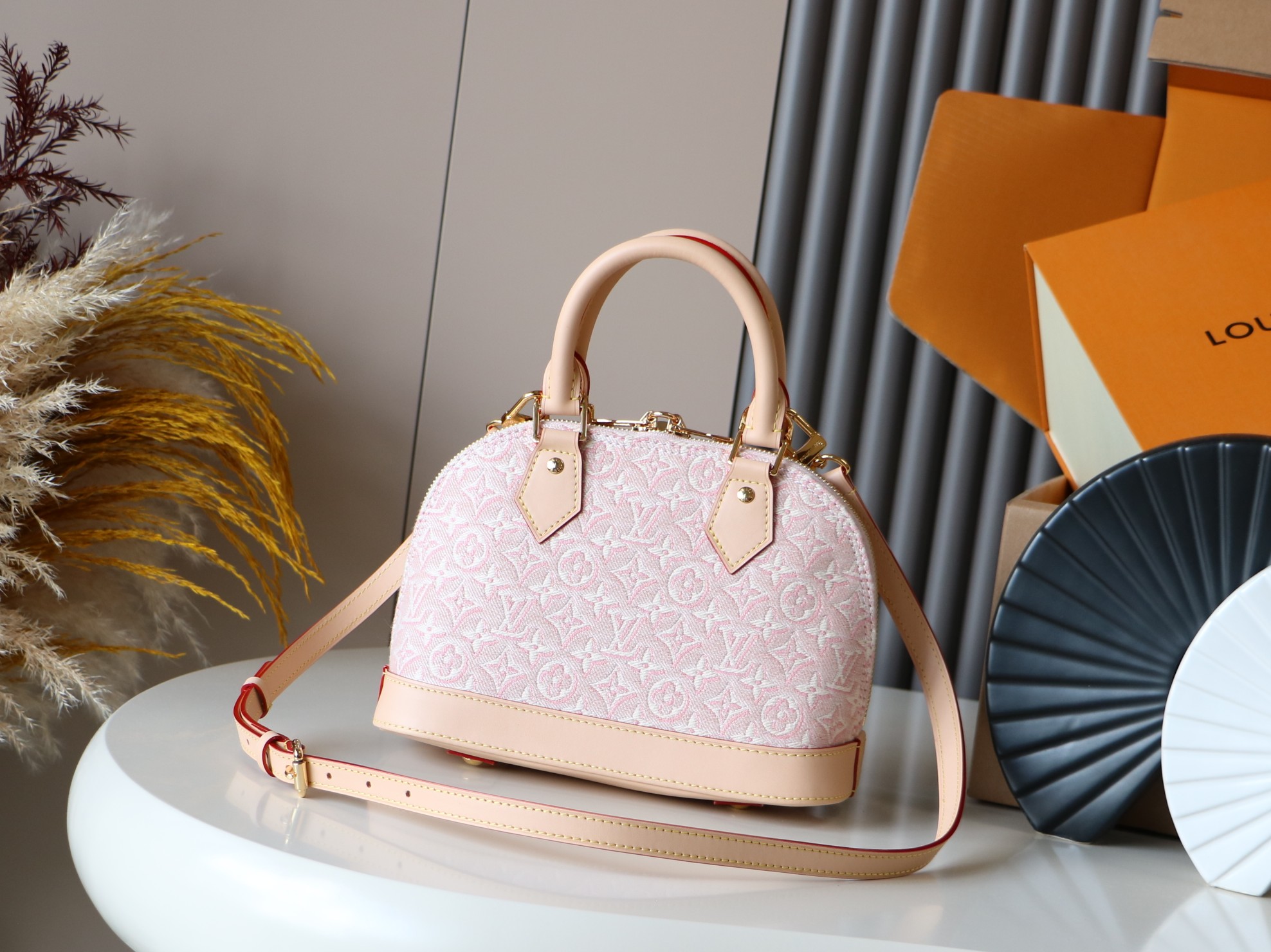 Louis Vuitton Alma BB Handbag in Pink Floral Jacquard - Image 3