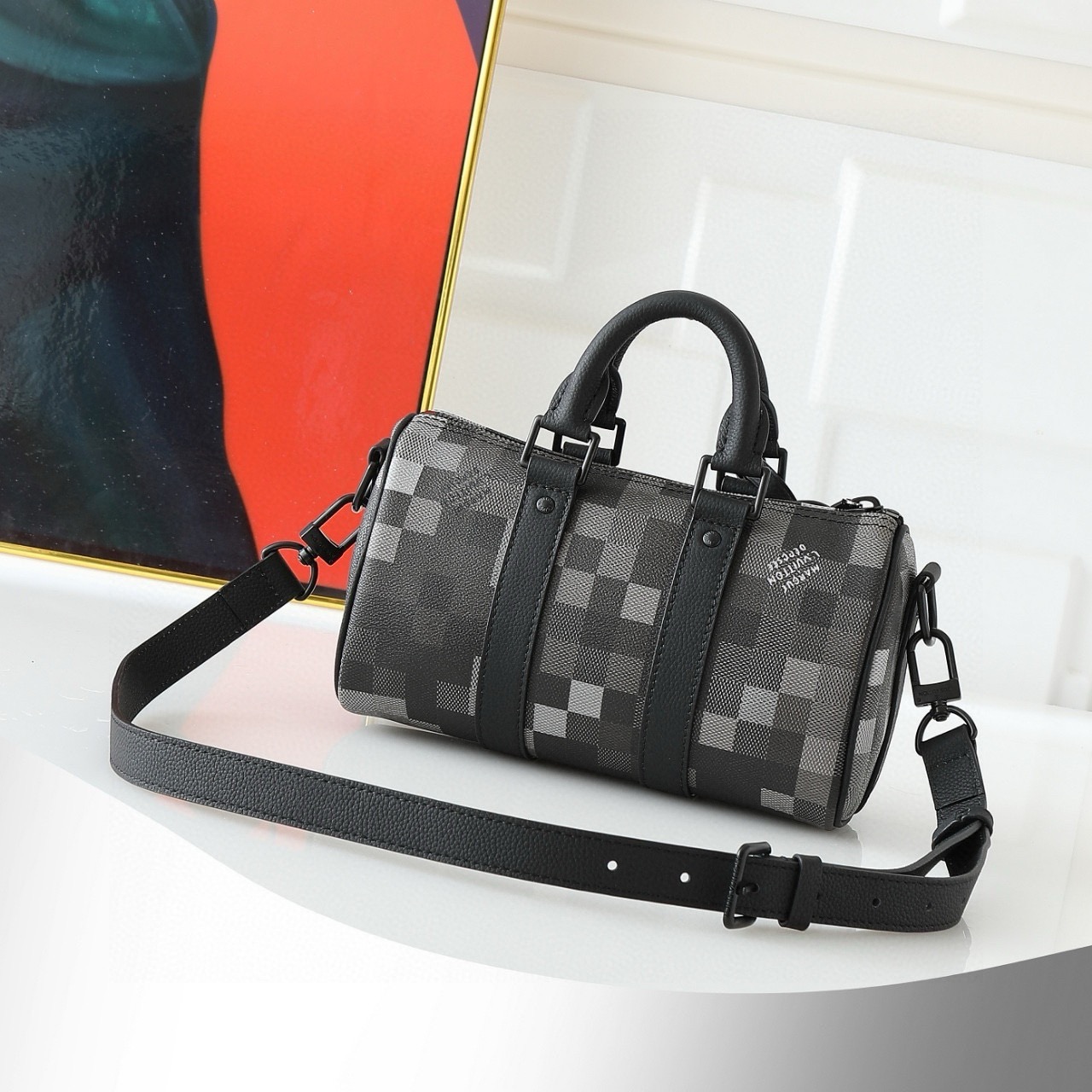 Louis Vuitton Keepall Bandoulière 25 Damoflage Black Travel Bag - Image 3
