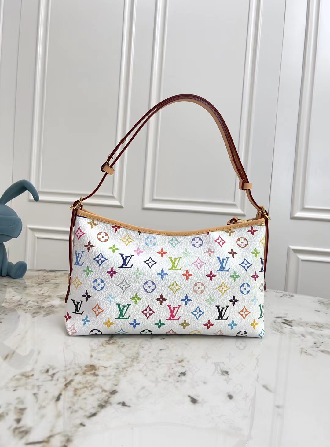 Louis Vuitton x Takashi Murakami Carryall East West Handbag M27578, White Multicolor, Large - Image 3