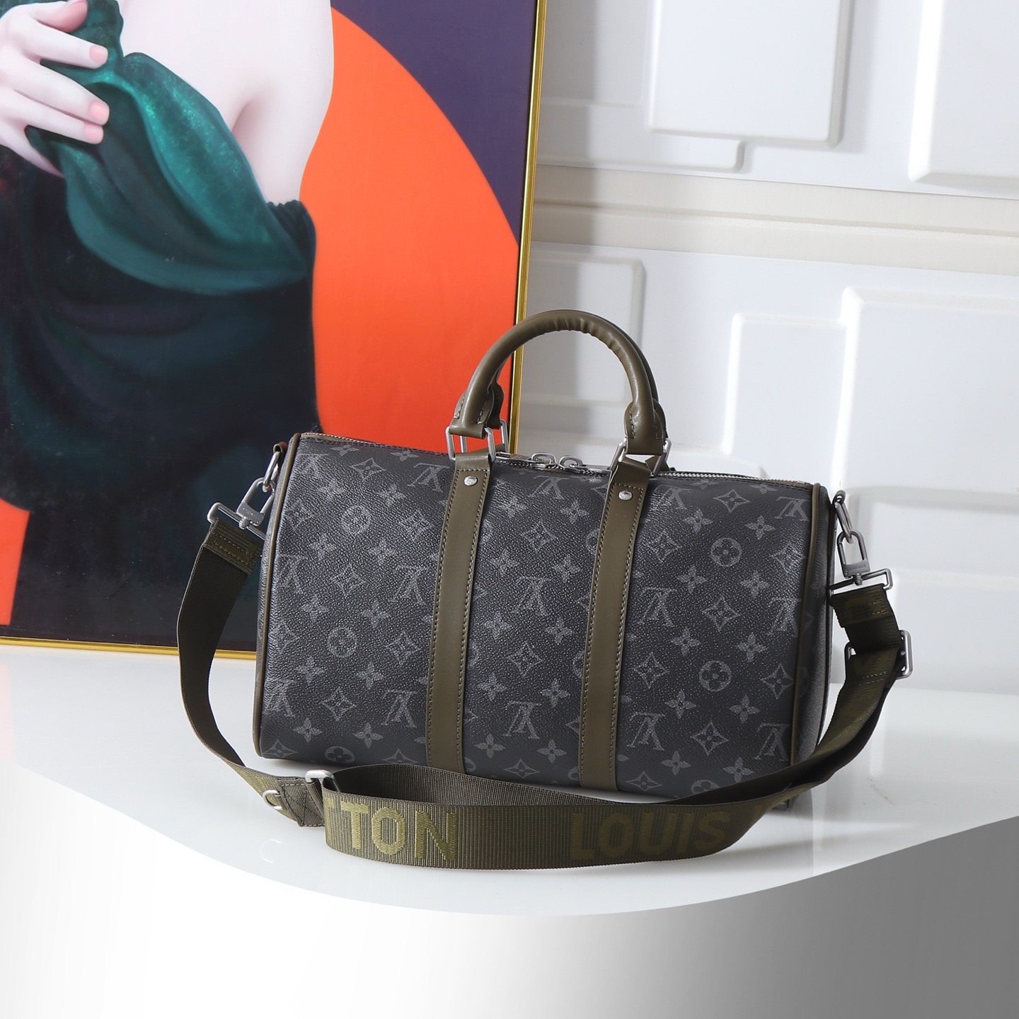 Louis Vuitton Keepall Bandouliere 35 Travel Bag in Monogram Eclipse Canvas - Image 3
