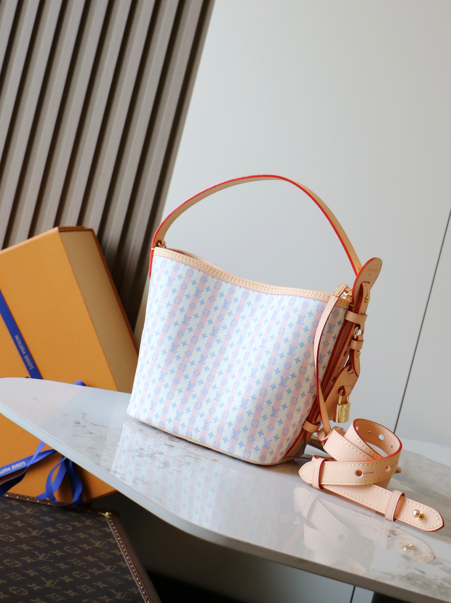 Louis Vuitton All In BB Bucket Bag M29115 in Pink Striped Monogram Canvas - Image 3
