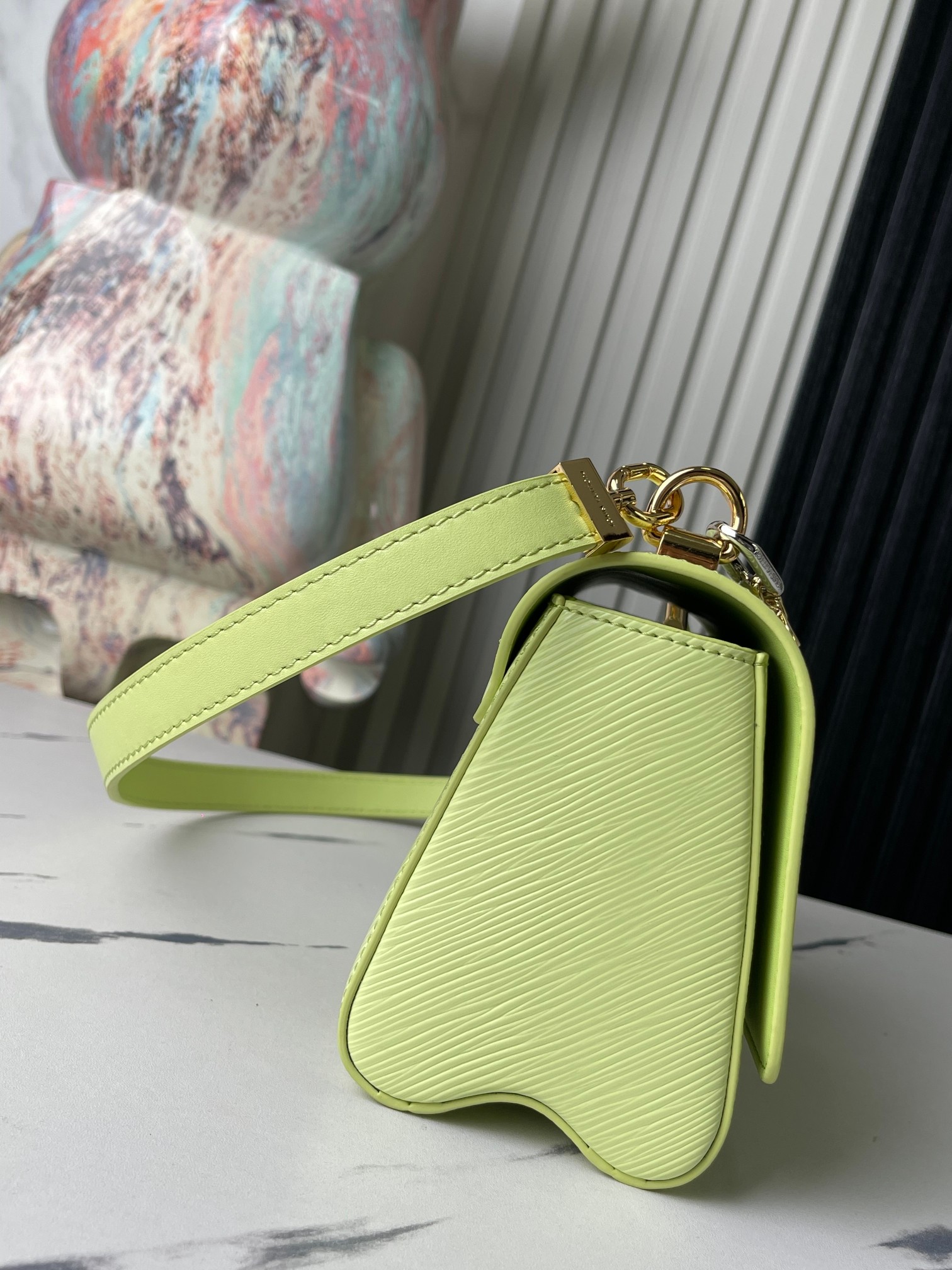 Louis Vuitton LV Twist Small Handbag in Green Ripple-Pattern Leather - Image 3