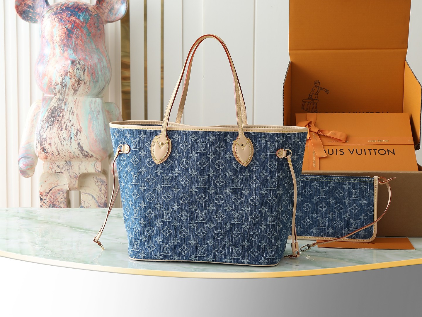 Louis Vuitton Neverfull MM Denim Monogram Tote Bag - Image 3