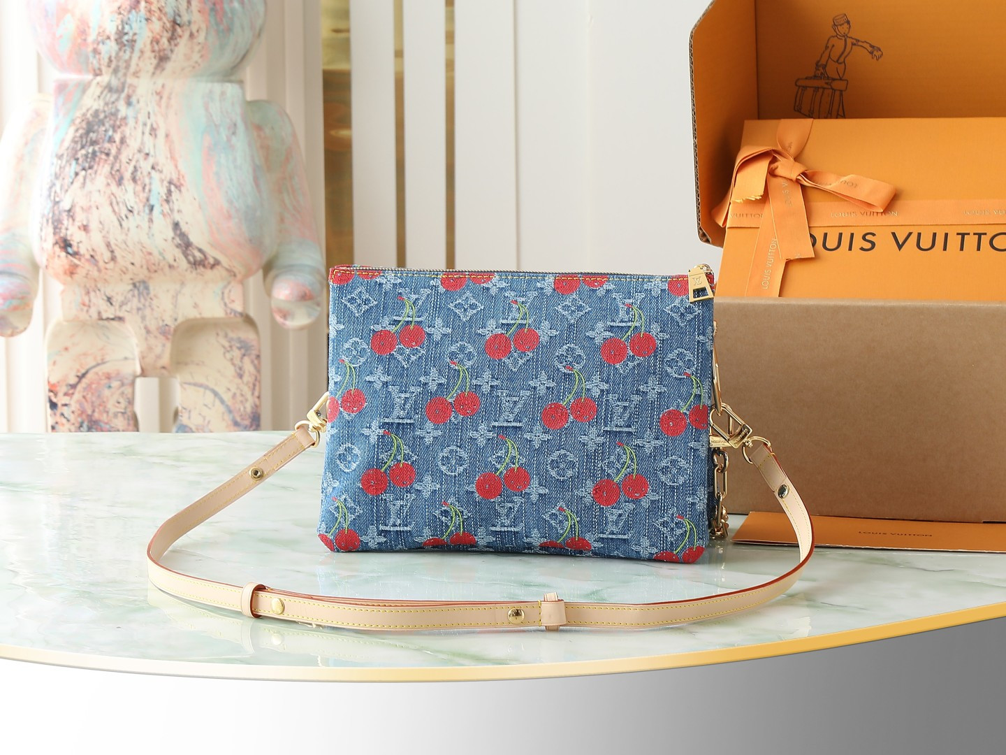 Louis Vuitton Coussin Small Shoulder Bag in Cherry Monogram Denim - Image 3