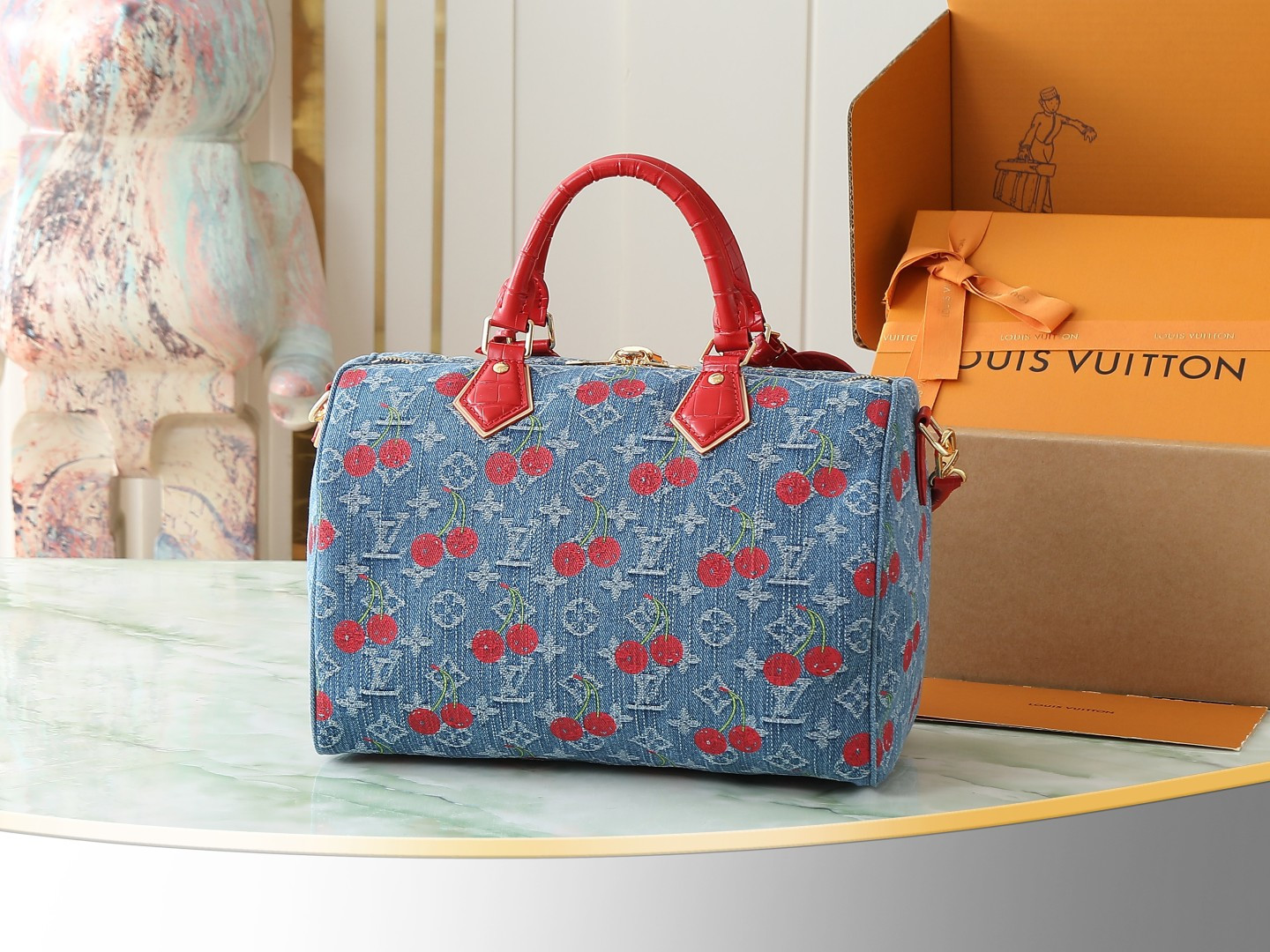 Louis Vuitton x Murakami Speedy Soft 30 Handbag - Monogram Denim - Image 3
