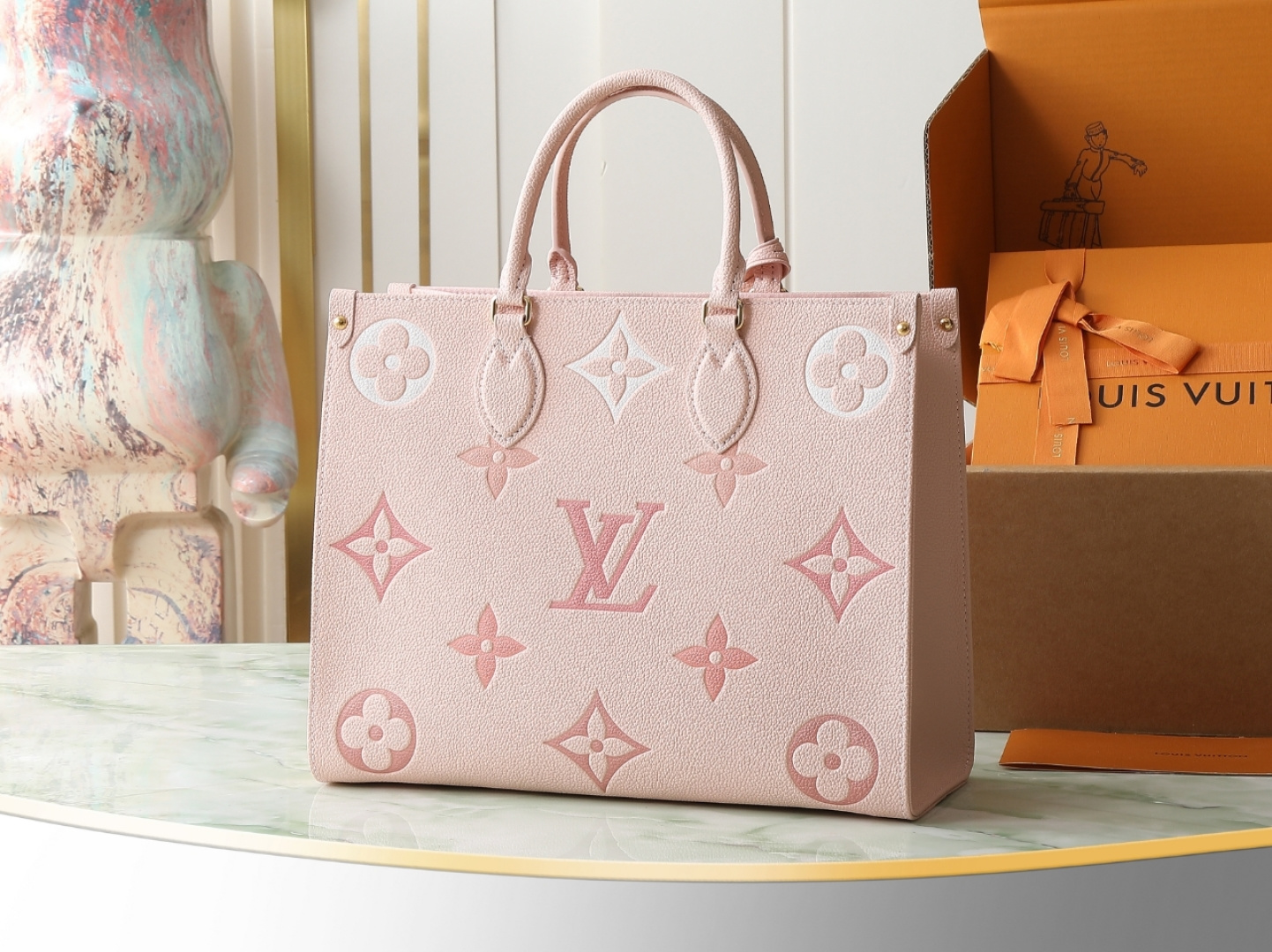 Louis Vuitton OnTheGo MM Tote Bag in Pink Monogram Empreinte Leather - Image 3