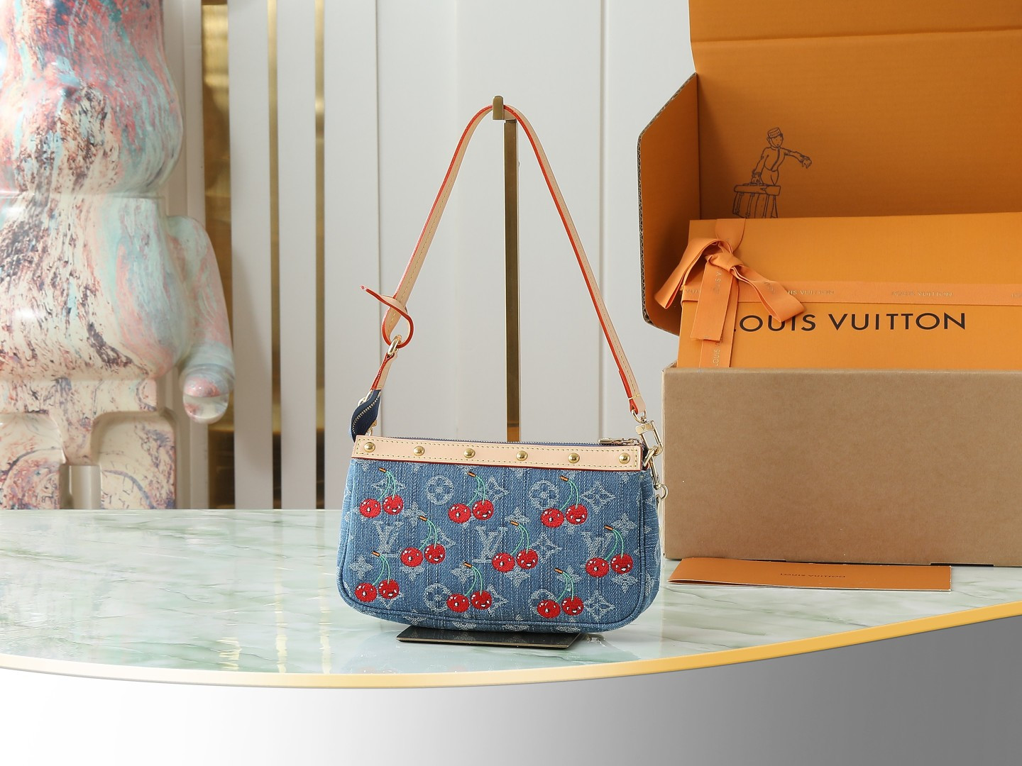 Louis Vuitton x Takashi Murakami Pochette Accessoires Denim Shoulder Bag - Image 3