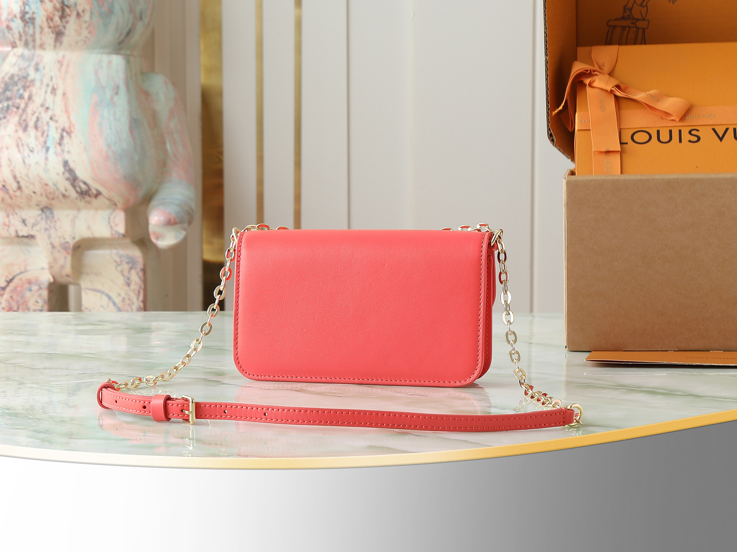 Louis Vuitton LV Bloom Wallet on Chain in Coral Leather - Image 3