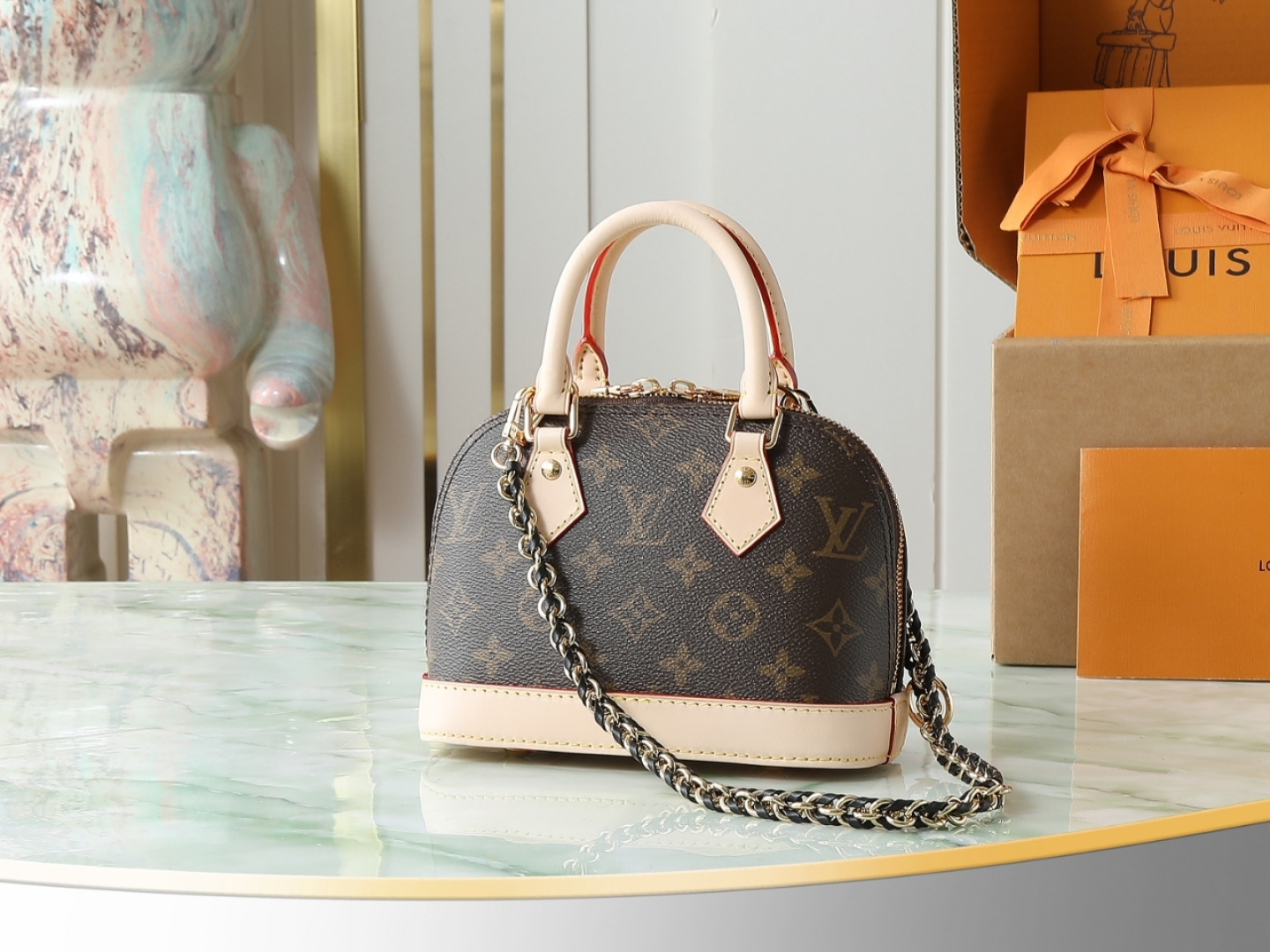 Louis Vuitton Alma Mini Monogram Chain Handbag - Image 3