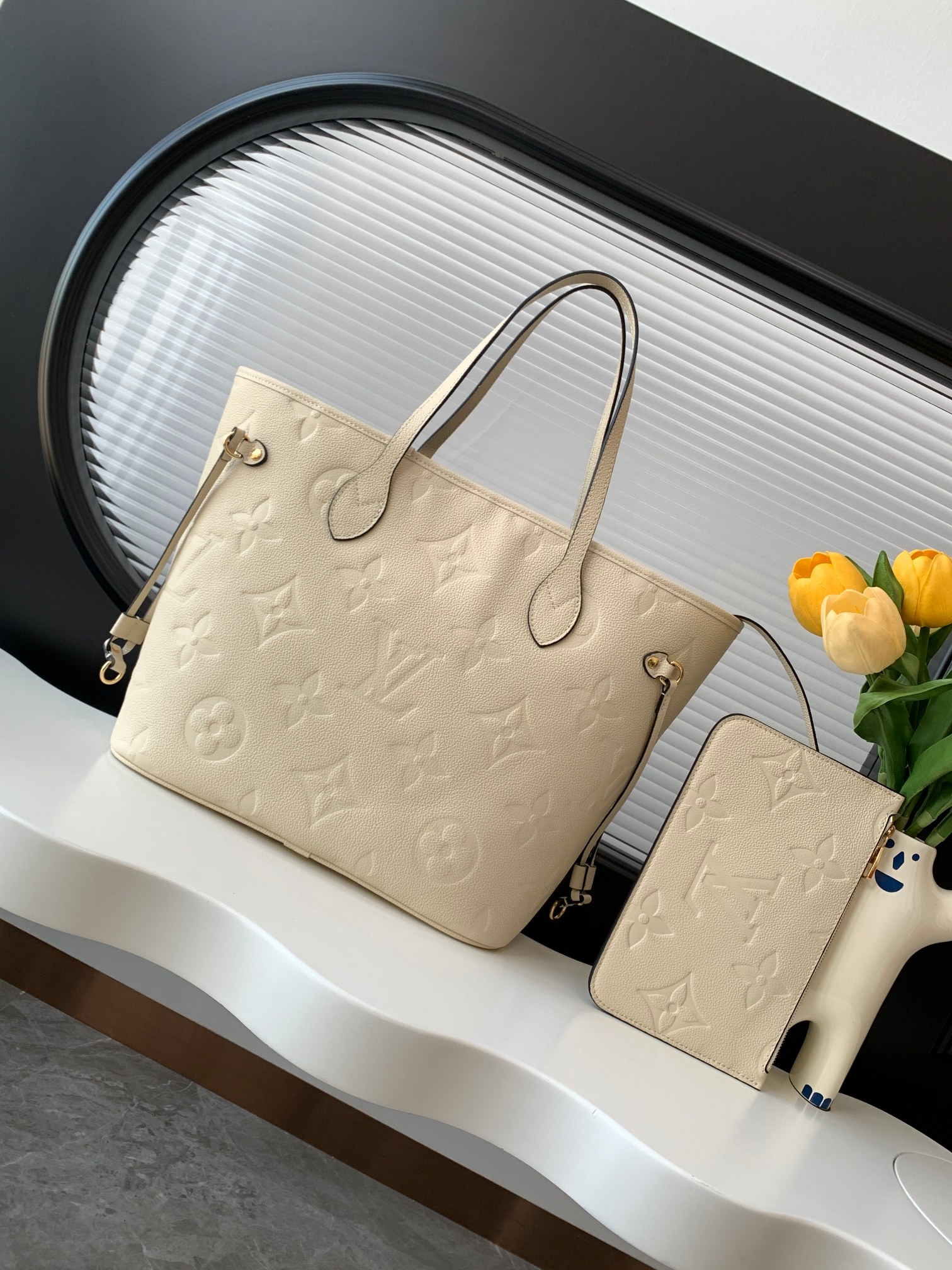 Neverfull Medium Embossed Leather Tote Bag - Image 3