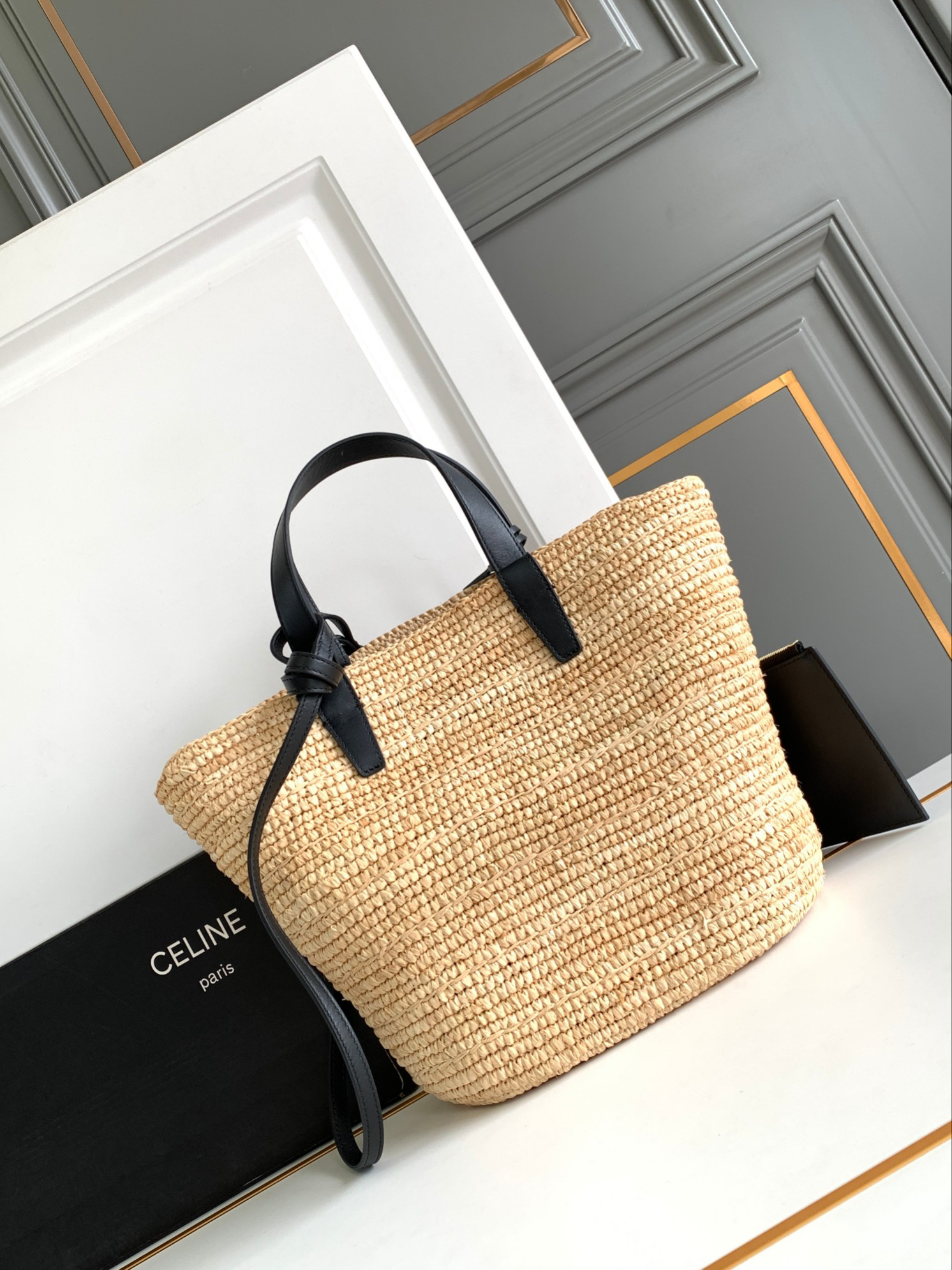 CELINE Teen Woven Basket Tote Bag in Black - Image 3