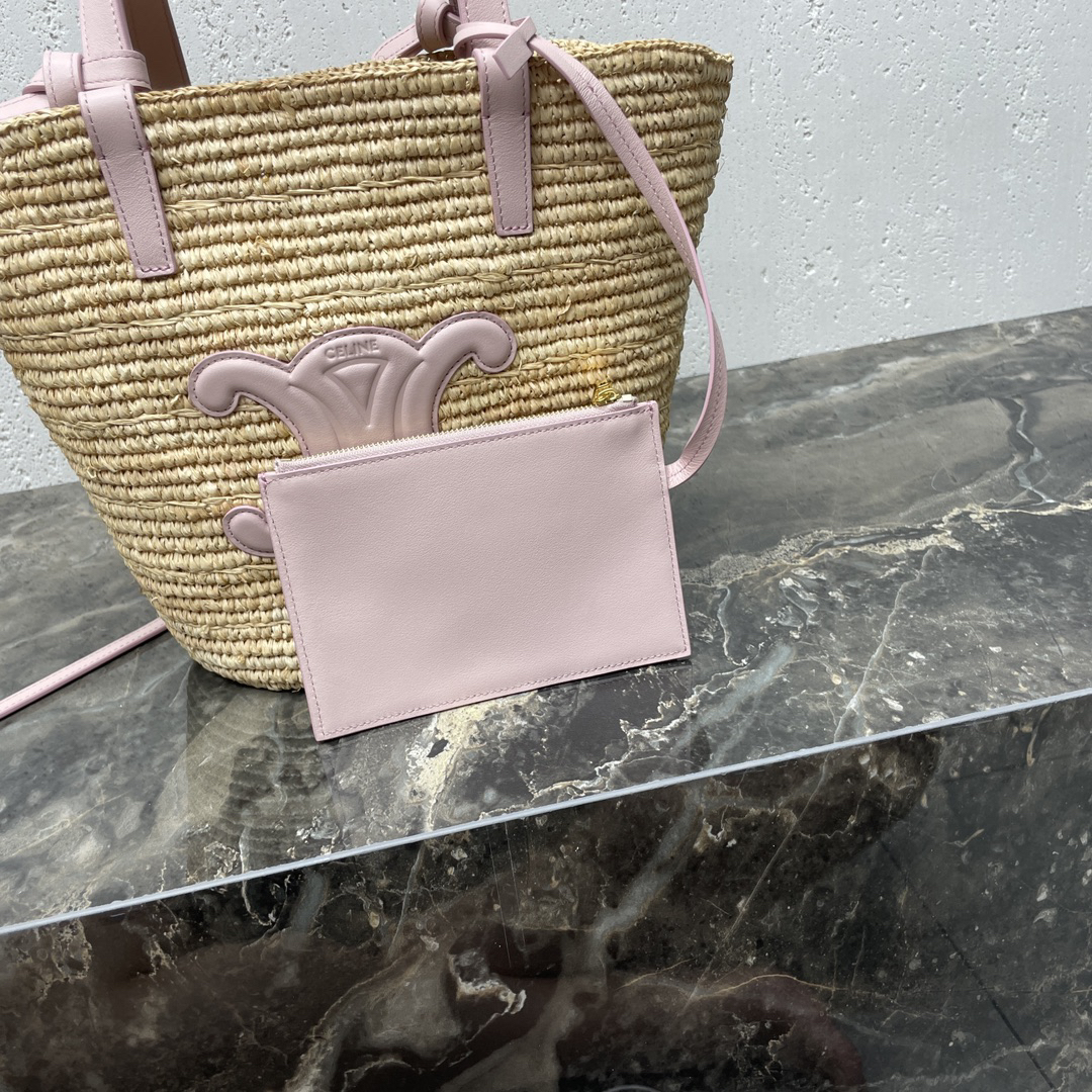 Celine Teen Woven Plant-Fiber and Calfskin Handbag - Image 3