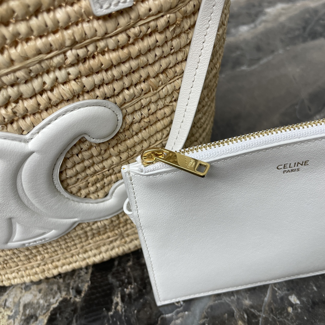 Celine Teen Woven Plant-Based Material and Leather Handbag - Image 3