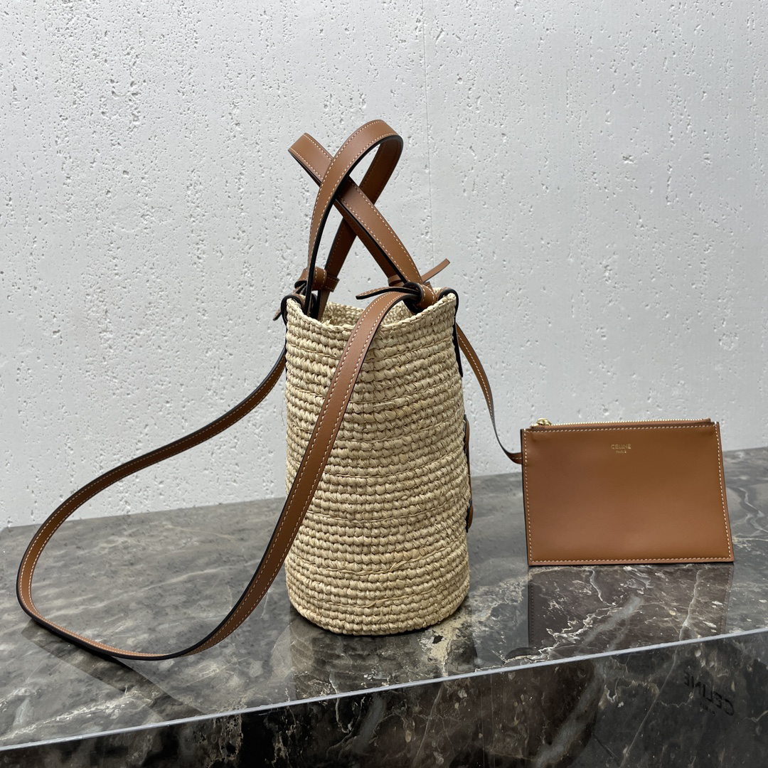 Celine Teen Woven Plant-Fiber and Calfskin Basket Handbag - Image 3