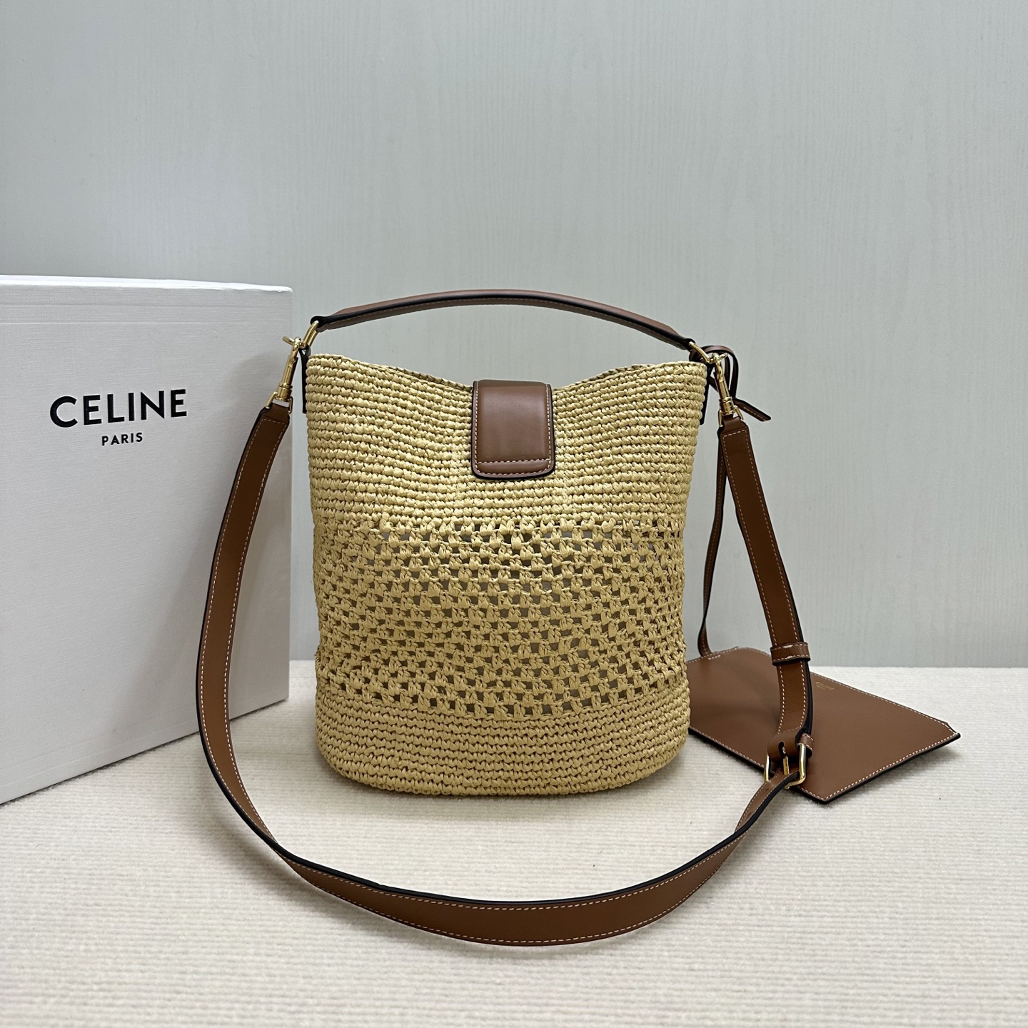 Celine Louise Large Raffia Woven Bucket Bag - Image 3
