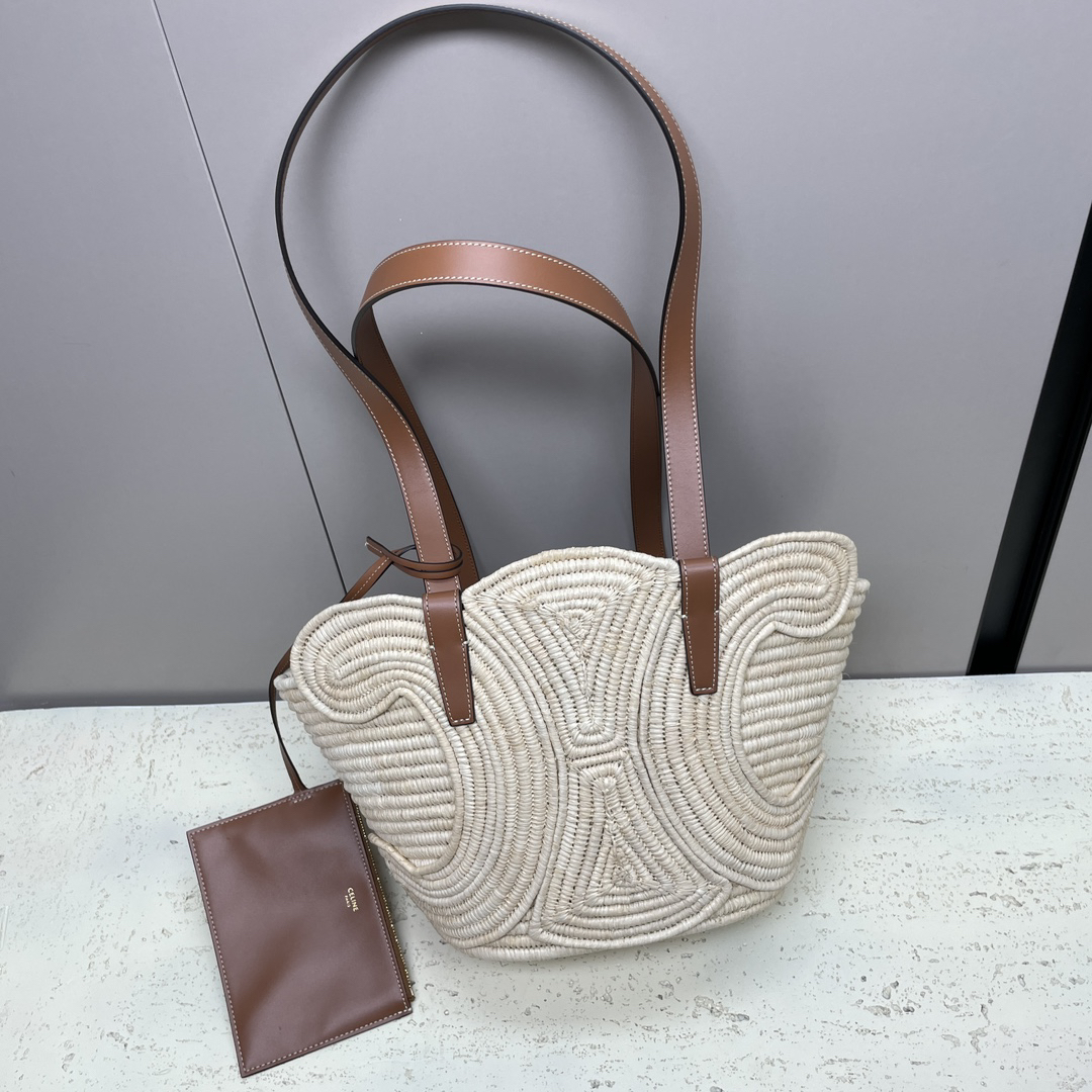 TRIOME Classic Small Woven Tote Bag in Tan - Image 3