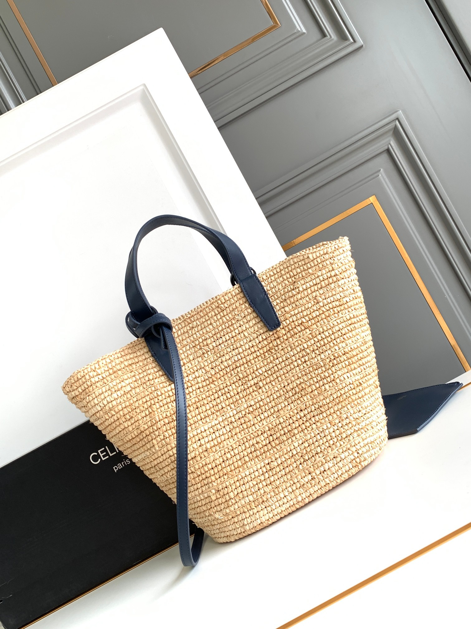 CELINE Teen Woven Plant-Fiber and Calfskin Tote Bag - Image 3