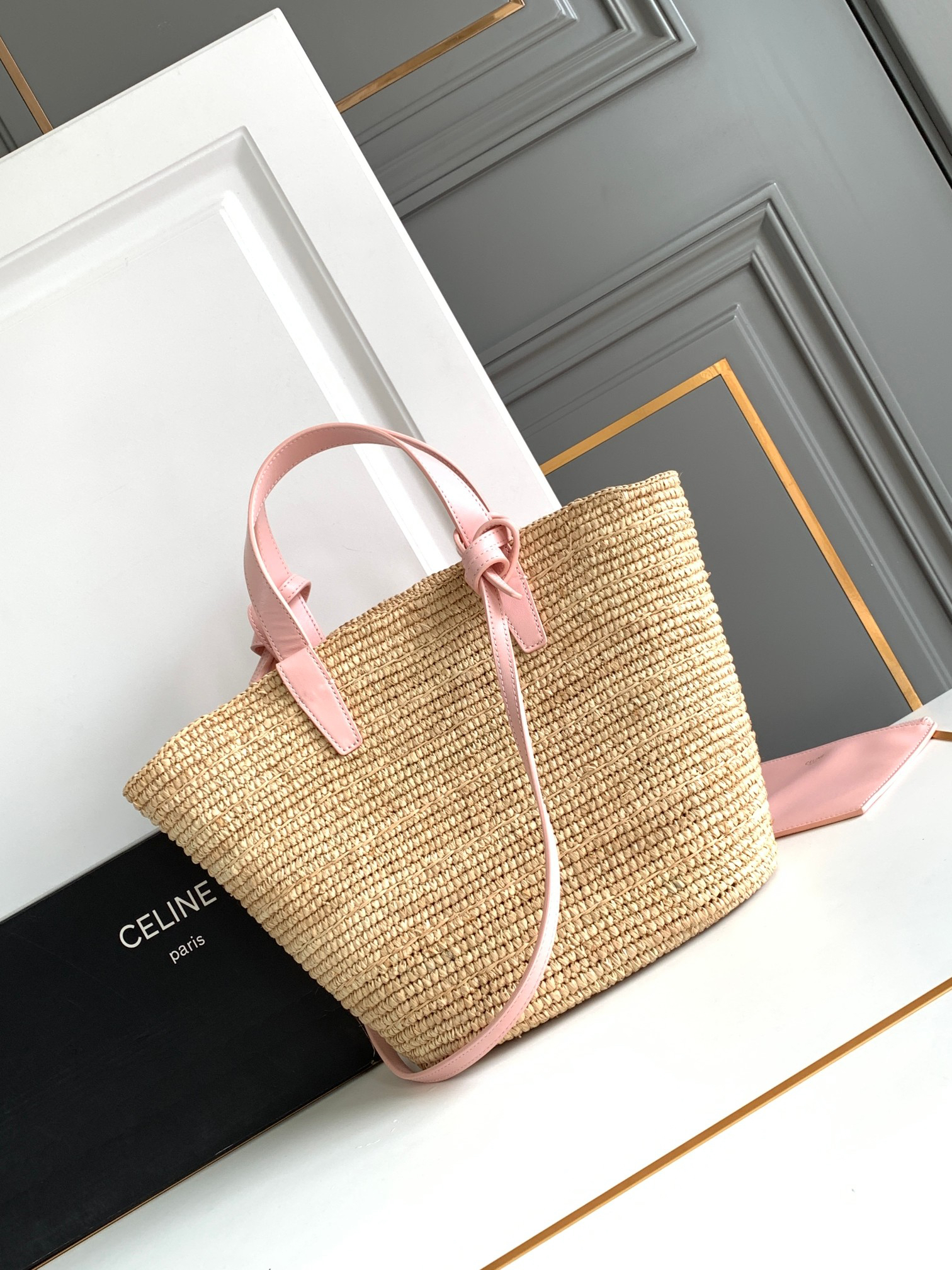 CELINE Teen Woven Plant-Fiber and Calfskin Basket Tote Bag - Image 3