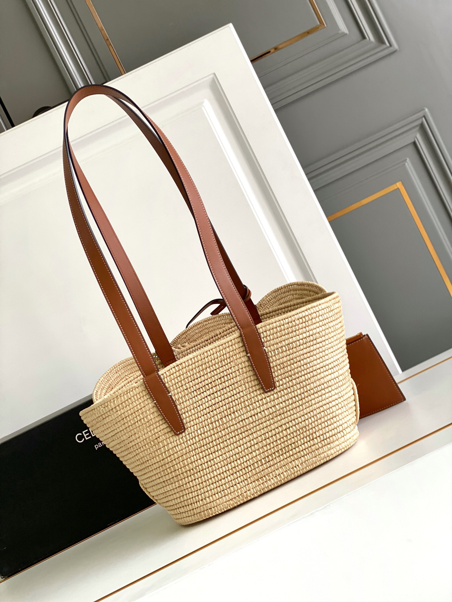 Celine Small Triomphe Woven Basket Tote Bag - Image 3