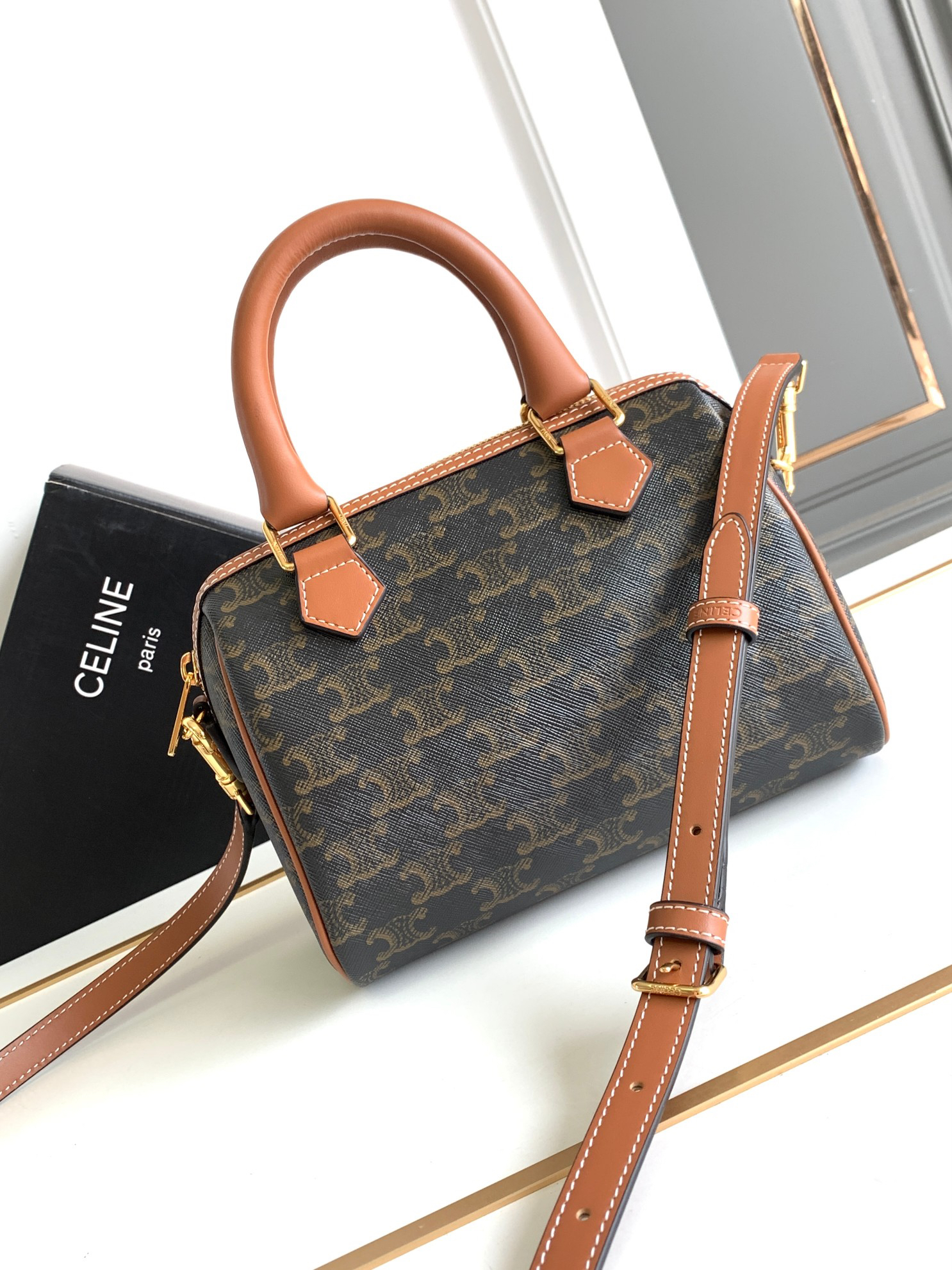 CELINE Small Triomphe Canvas Boston Bag - Image 3