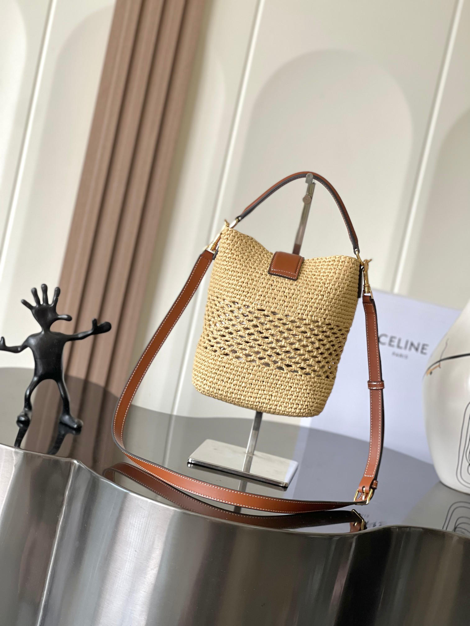 Celine Louise Small Woven Bucket Bag - Image 3