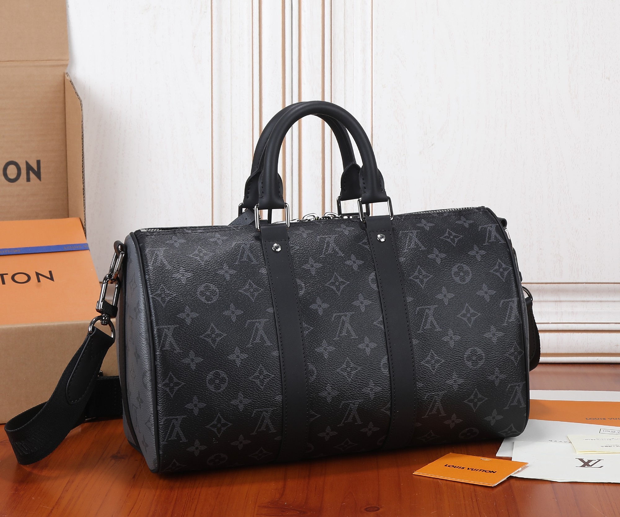 Louis Vuitton Keepall Bandouliere 35 Travel Bag in Monogram Eclipse Canvas - Image 3