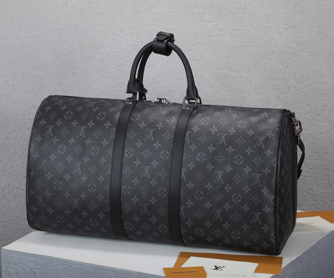 Louis Vuitton Keepall 55 Travel Bag in Monogram Eclipse Canvas - Image 3