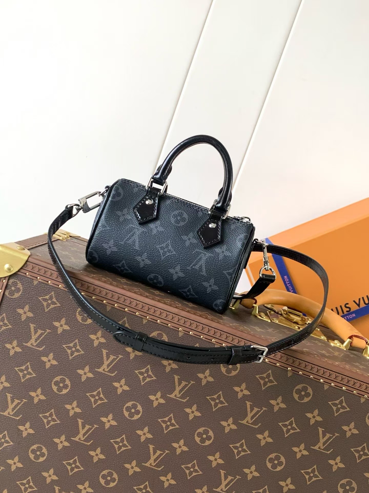 Louis Vuitton Nano Speedy Crossbody Bag in Monogram Eclipse Canvas - Image 3
