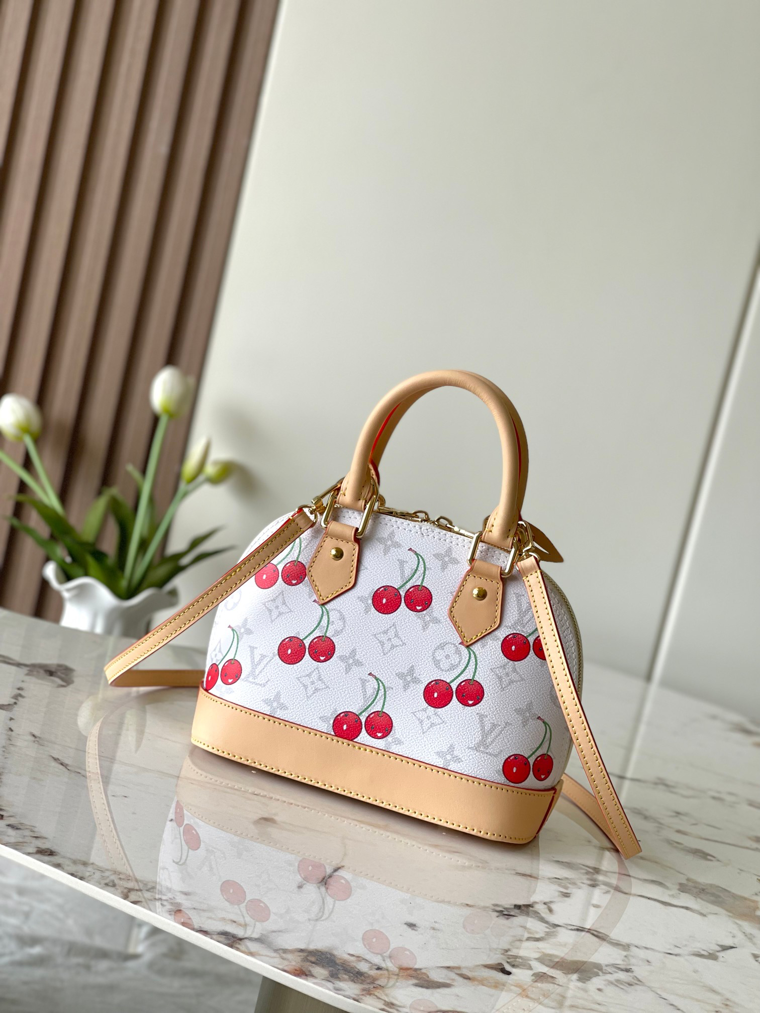 Louis Vuitton x Murakami Alma BB Handbag in White Cherry Monogram Canvas - Image 3