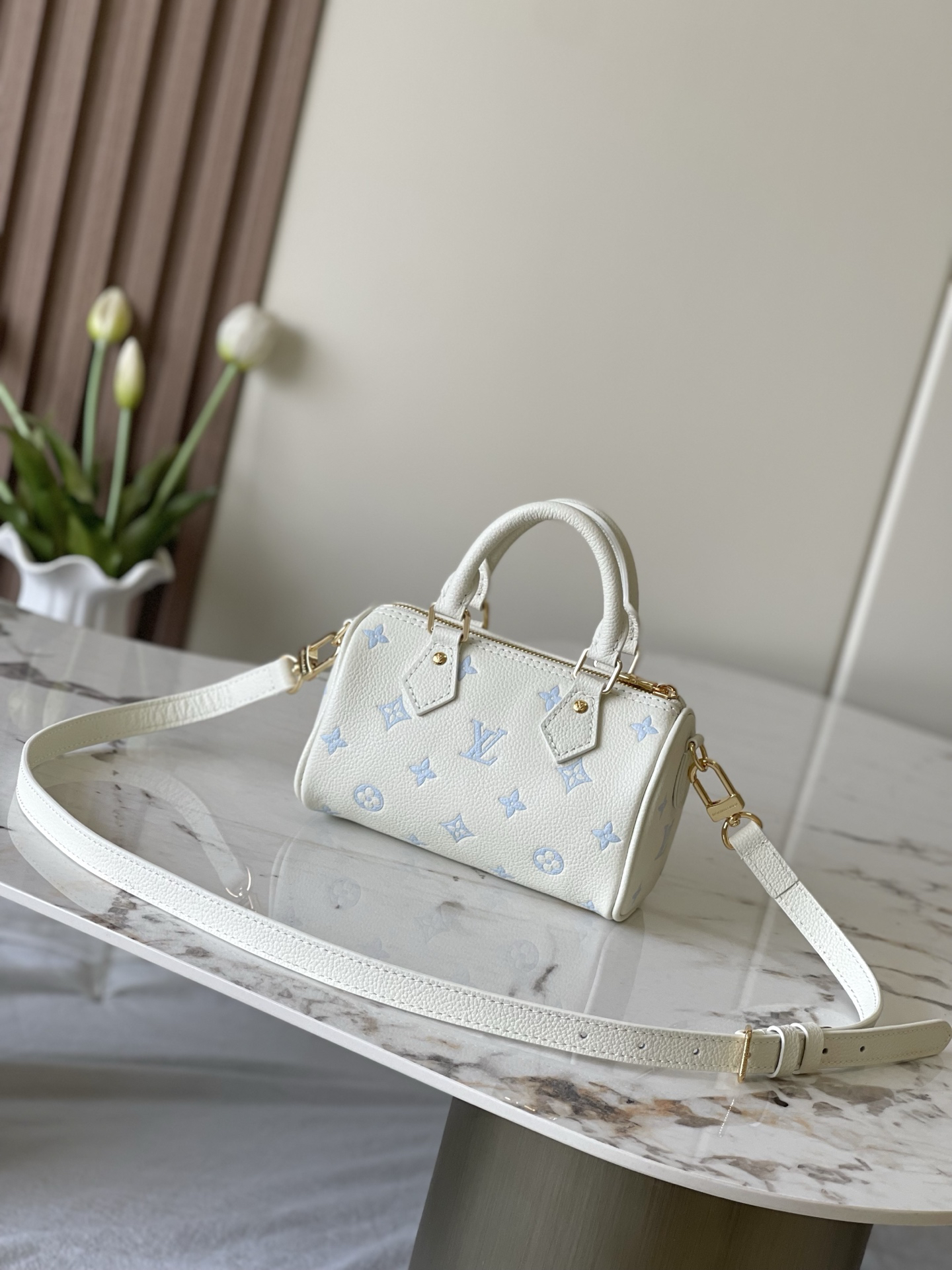 Louis Vuitton Nano Speedy Handbag in Salt Blue Monogram Empreinte Leather - Image 3