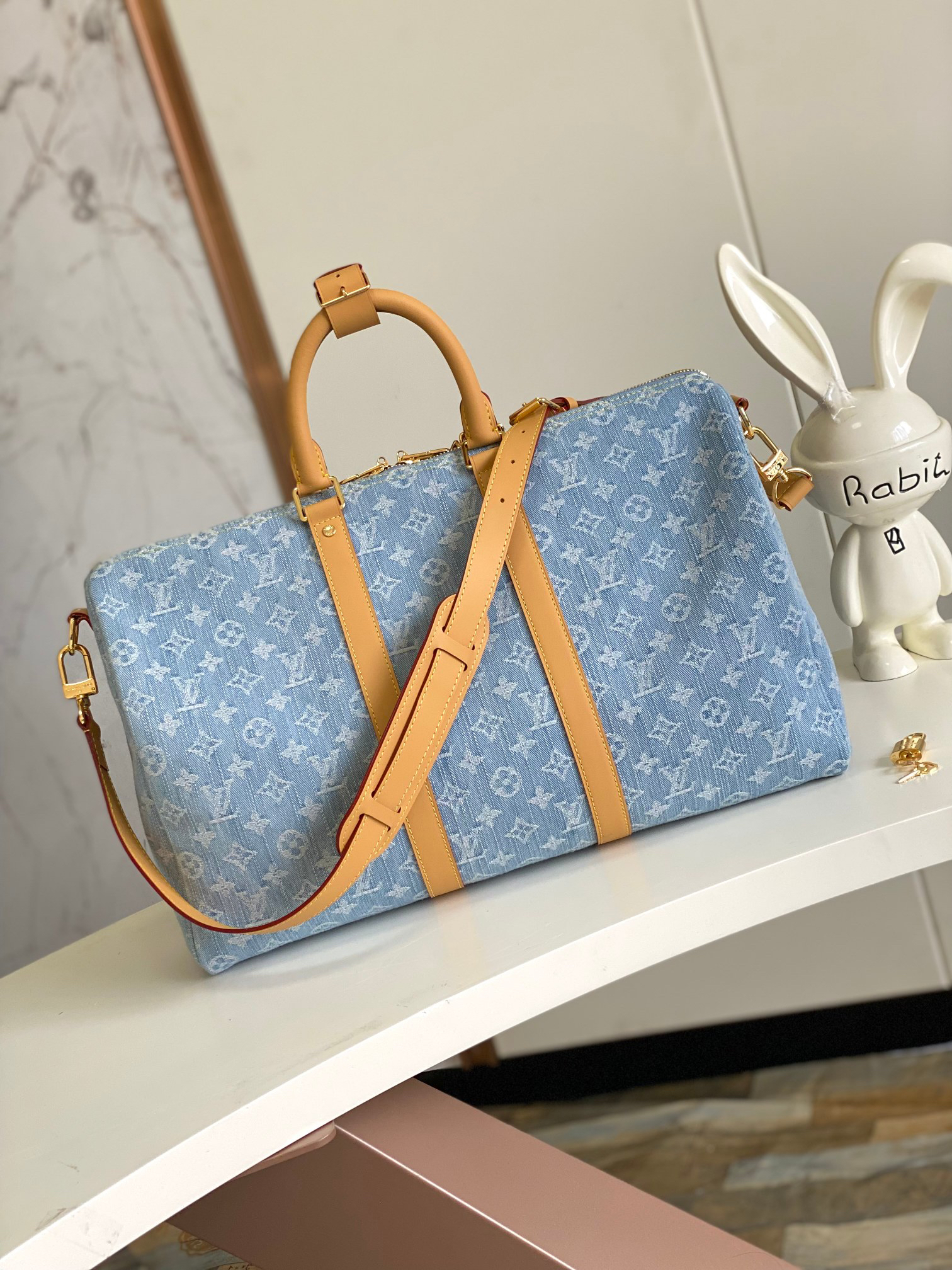 Louis Vuitton Keepall Bandoulière 45 Travel Bag M25334 in Light Blue Denim - Image 3