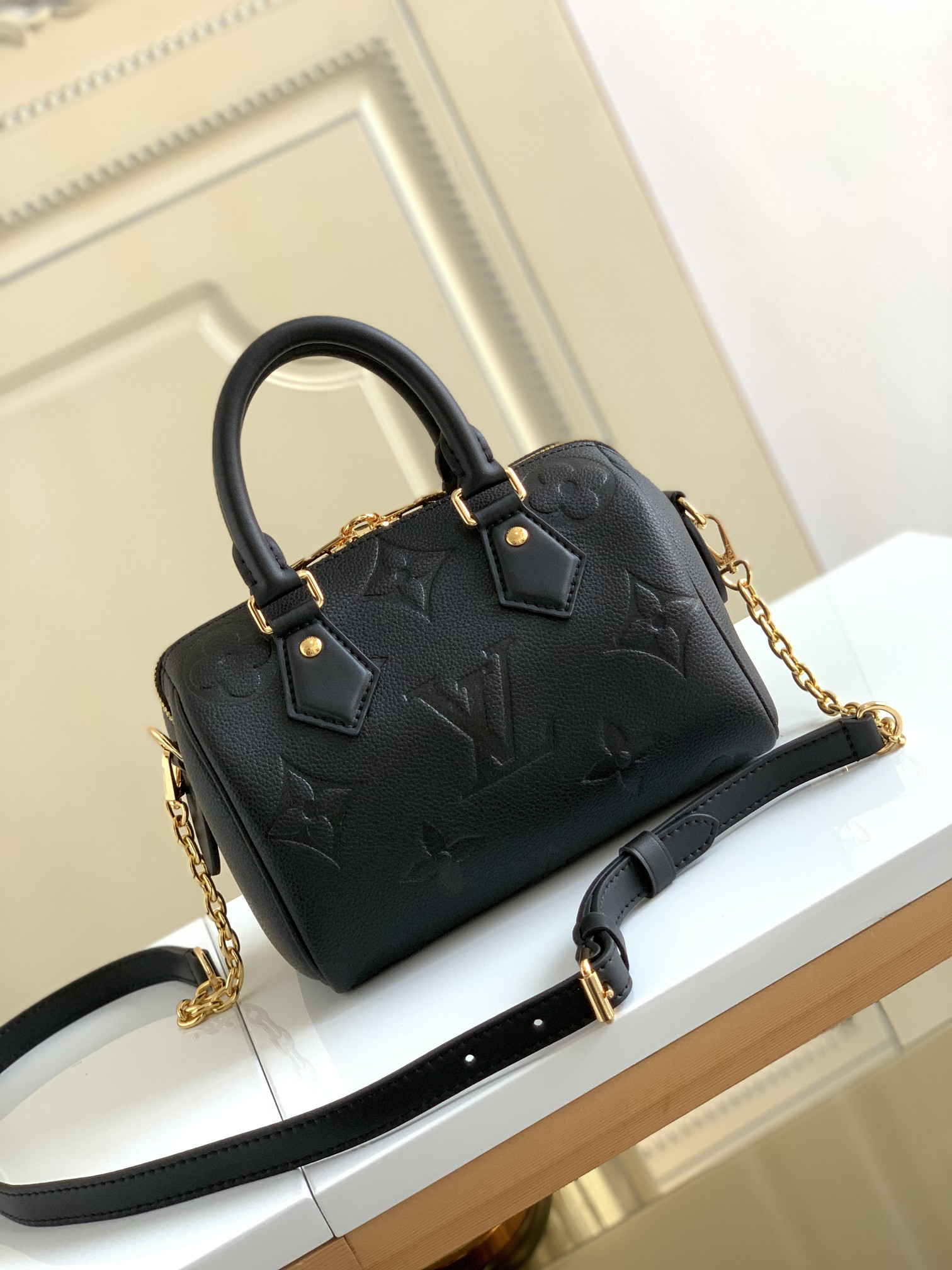 Louis Vuitton Speedy Bandouliere 20 Crossbody Bag in Pearl Blue Monogram Empreinte Leather - Image 3