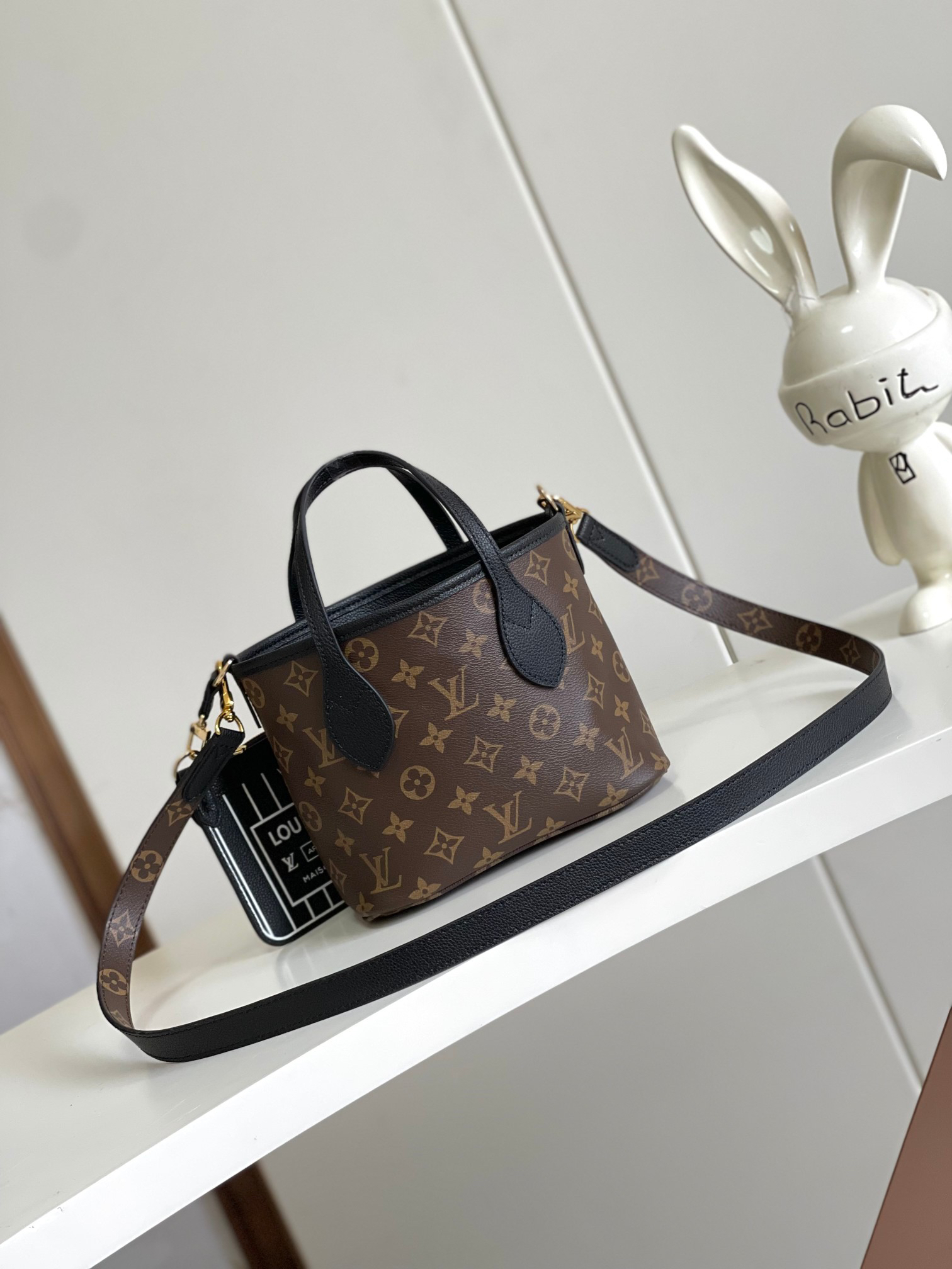 Neverfull BB Small Handbag in Black and Damier Azur Canvas - Image 3