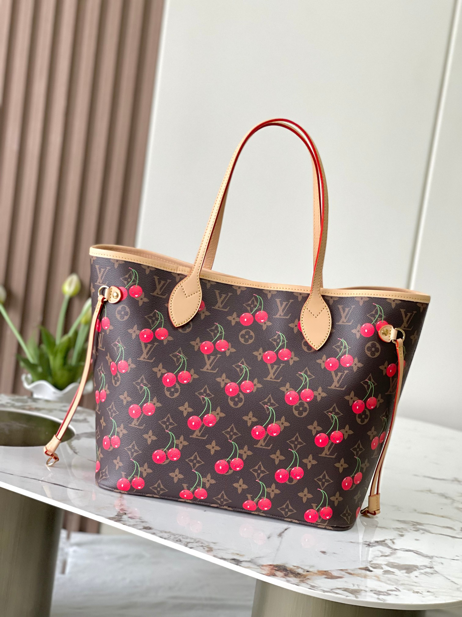 Louis Vuitton Neverfull MM Cherry Monogram Tote Bag - Image 3