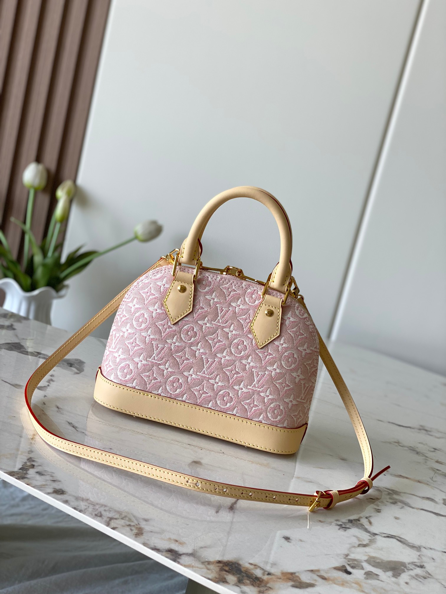 Louis Vuitton Alma BB Handbag in Pink Monogram Emblème Jacquard Canvas - Image 3