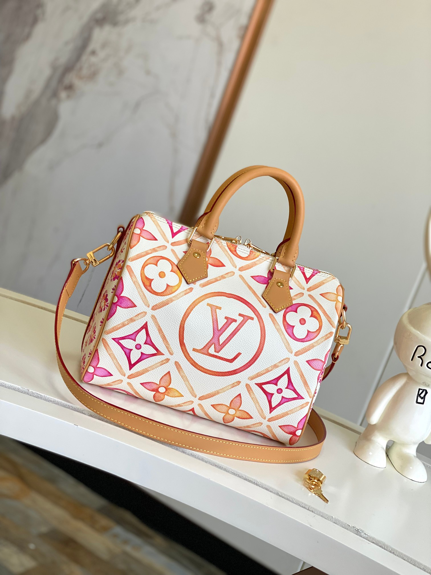 Louis Vuitton Speedy Bandouliere 25 Pink Monogram Tiles Handbag - Image 3